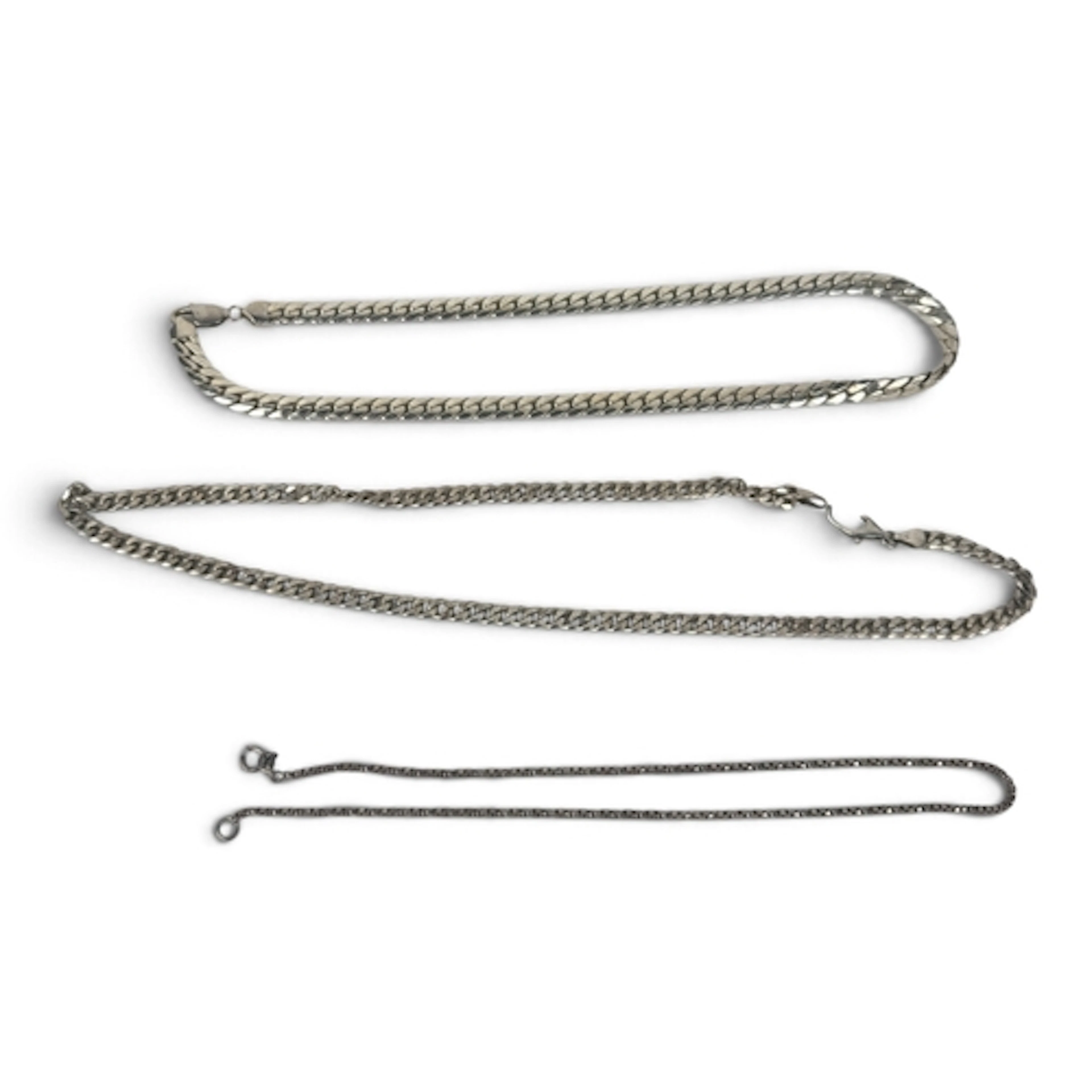 THREE STERLING SILVER NECK CHAINS Weight: 90gms...