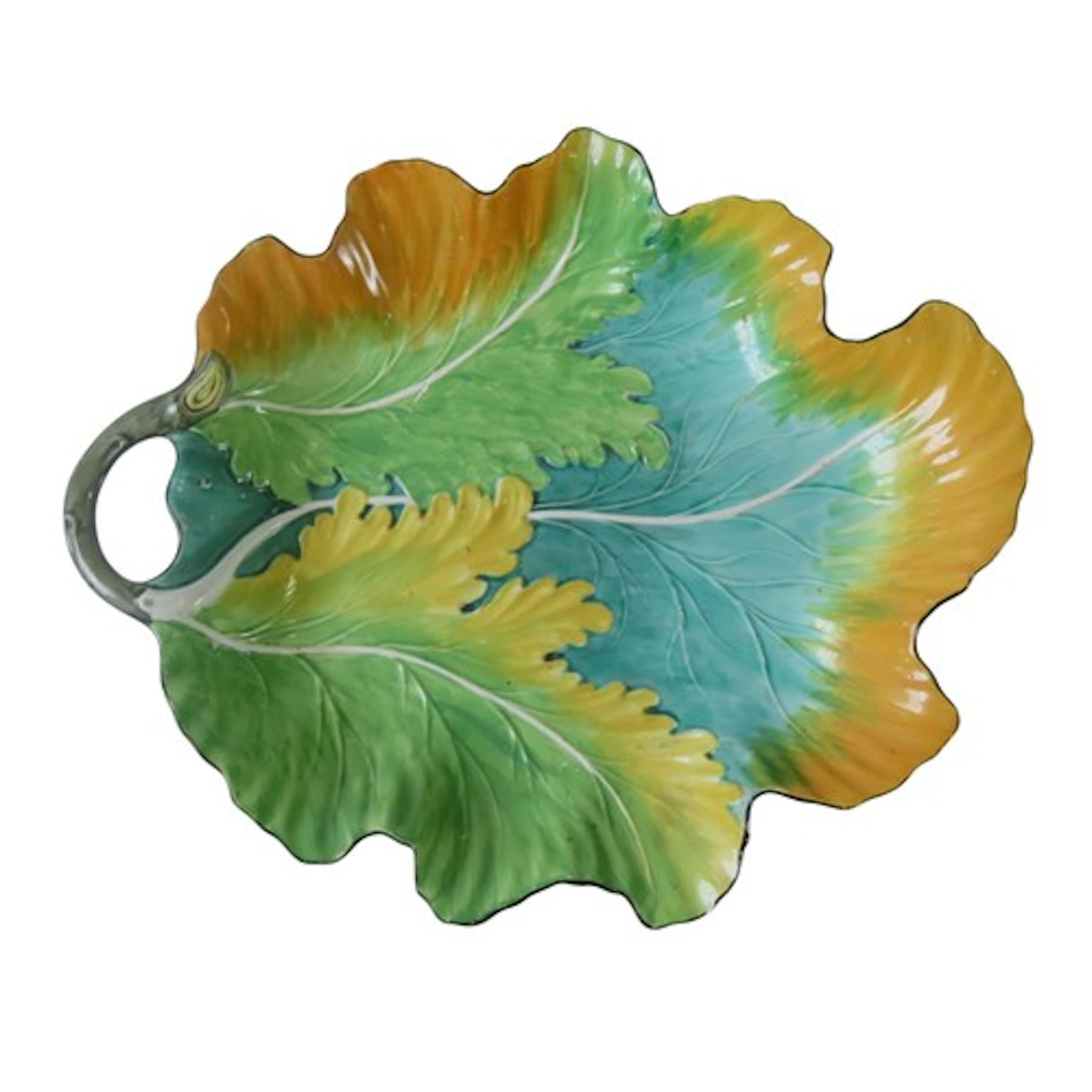 A DAVENPORT PEARLWARE LEAF MOULDED DISH CIRCA 1810 in orange...