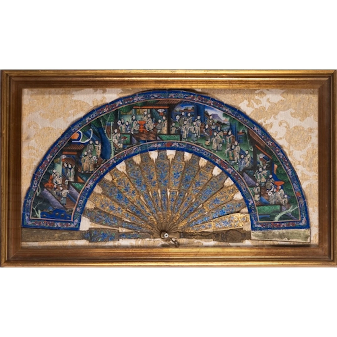 A Chinese Export gilt-metal and paper 'One Hundred Boys' fan...