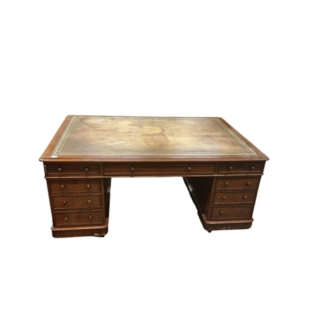 A Victorian mahogany pedestal partner's desk, width 184cm, d...