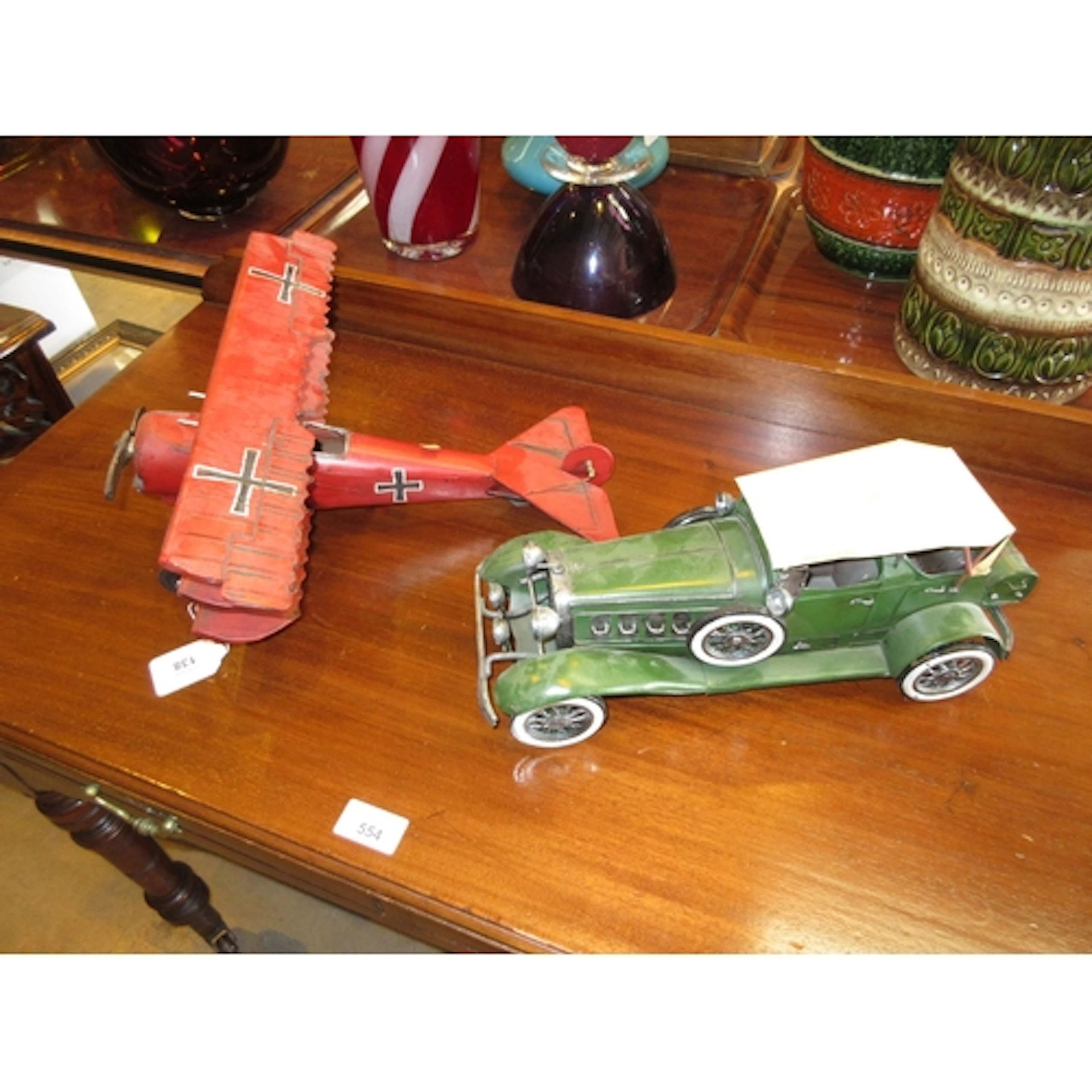 Vintage Style Metal Model Plane and Car