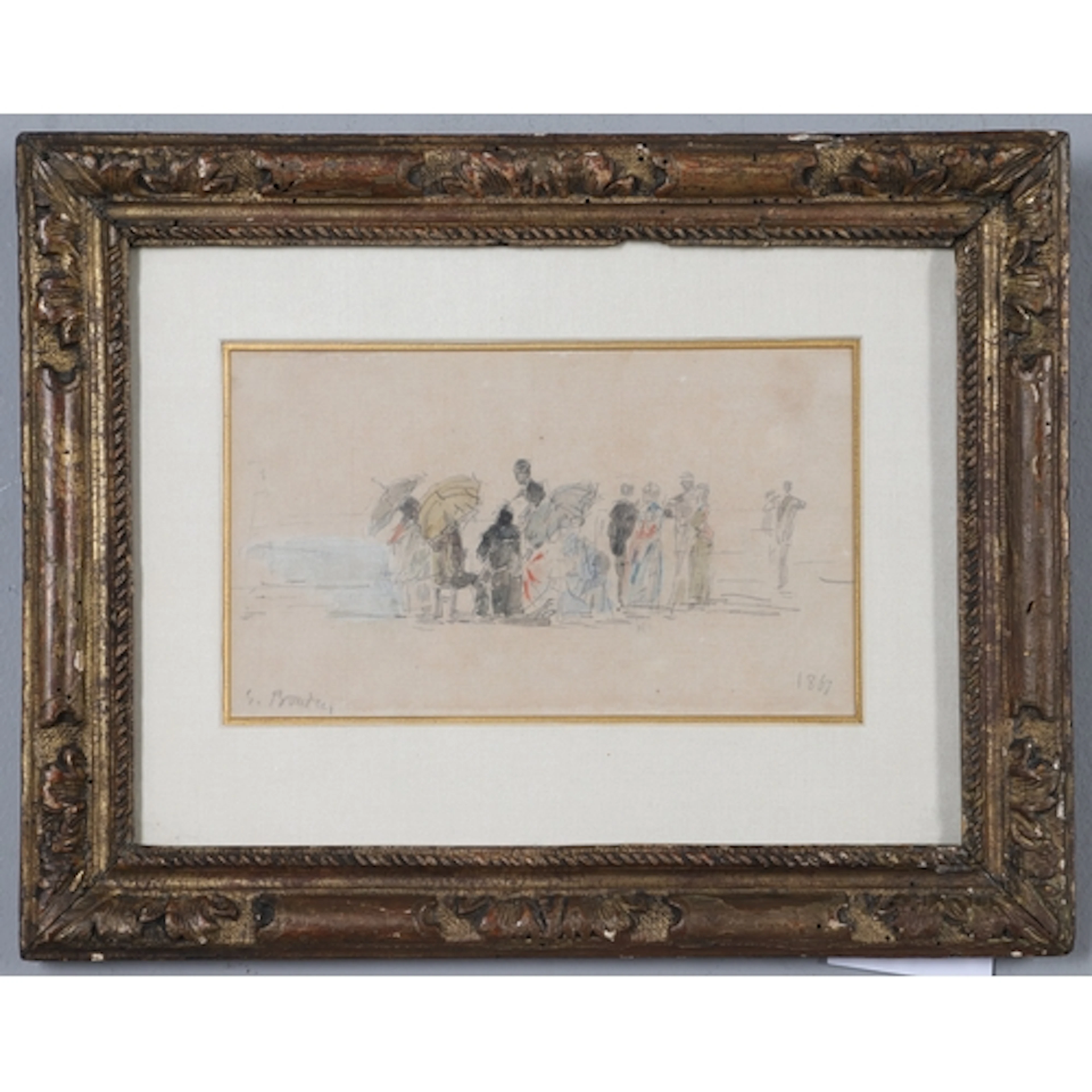 EUGENE BOUDIN (1824-1898). SUR LA PLAGE. Signed lower left a...