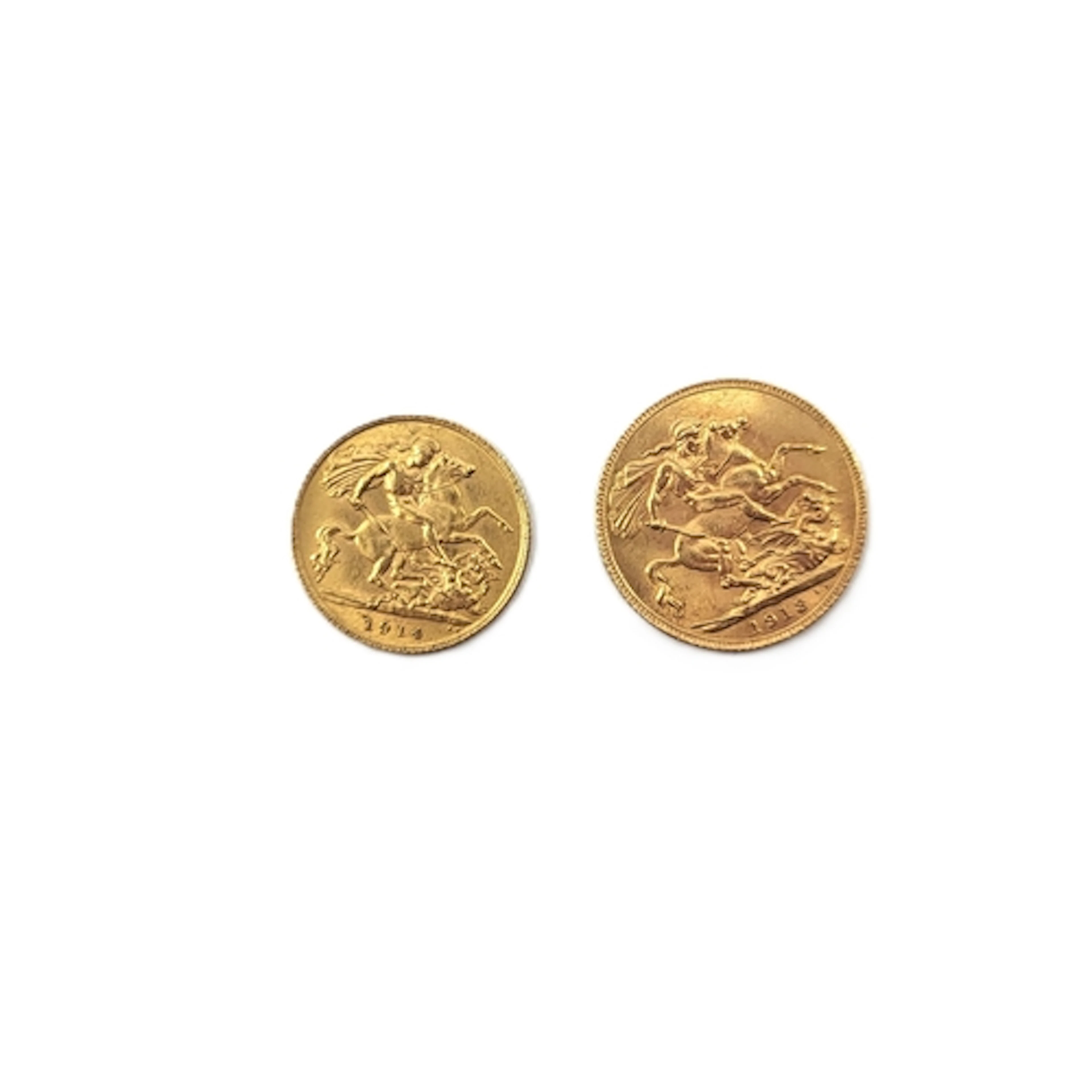 A 1913 FULL GOLD SOVEREIGN EF AND A 1914 HALF GOLD SOVEREIGN...