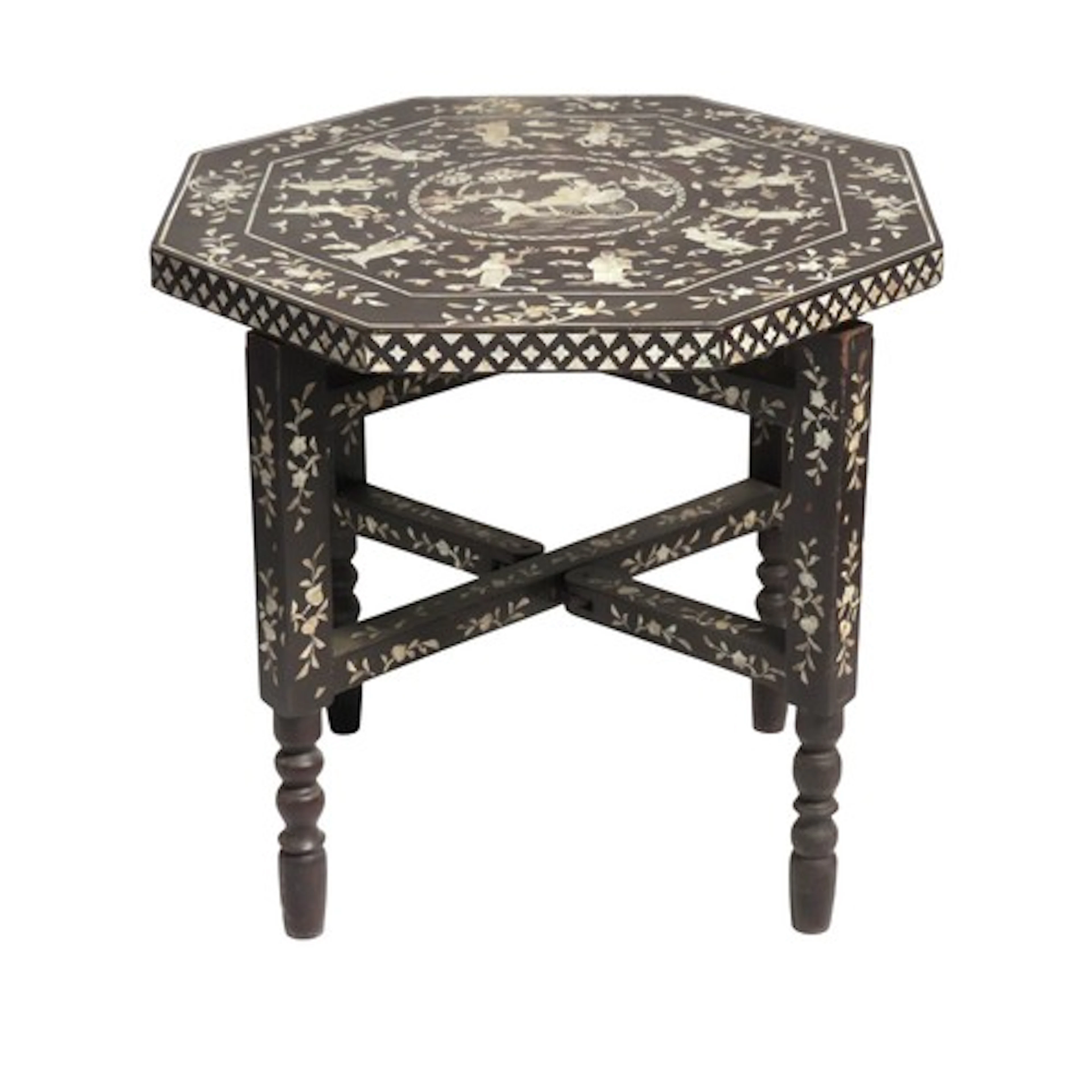 A KOREAN MOTHER OF PEARL INLAID LACQUER TABLE the octagonal ...