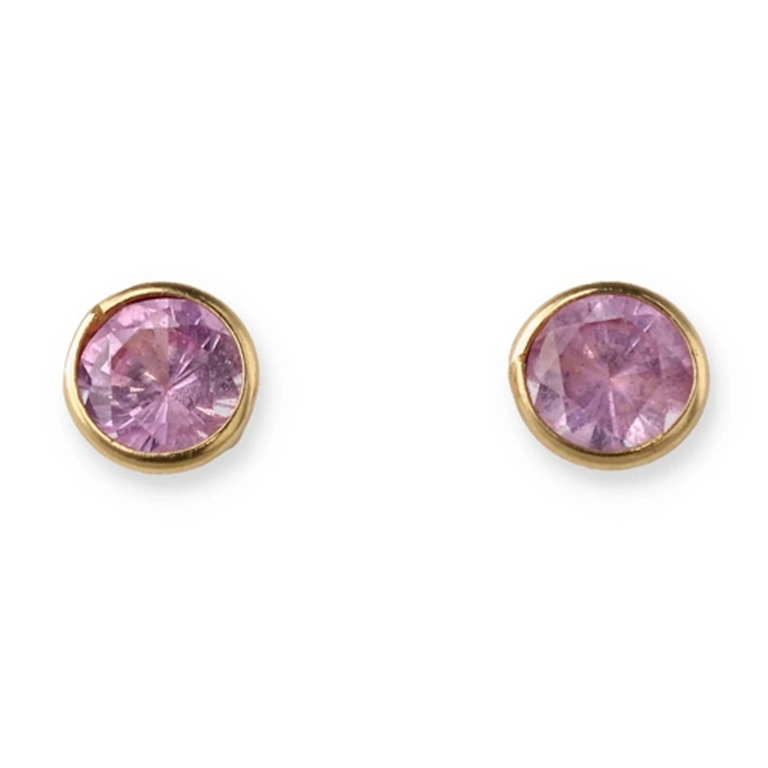 A PAIR OF 18CT GOLD EARRINGS SET WITH PINK STONE Iain to che...