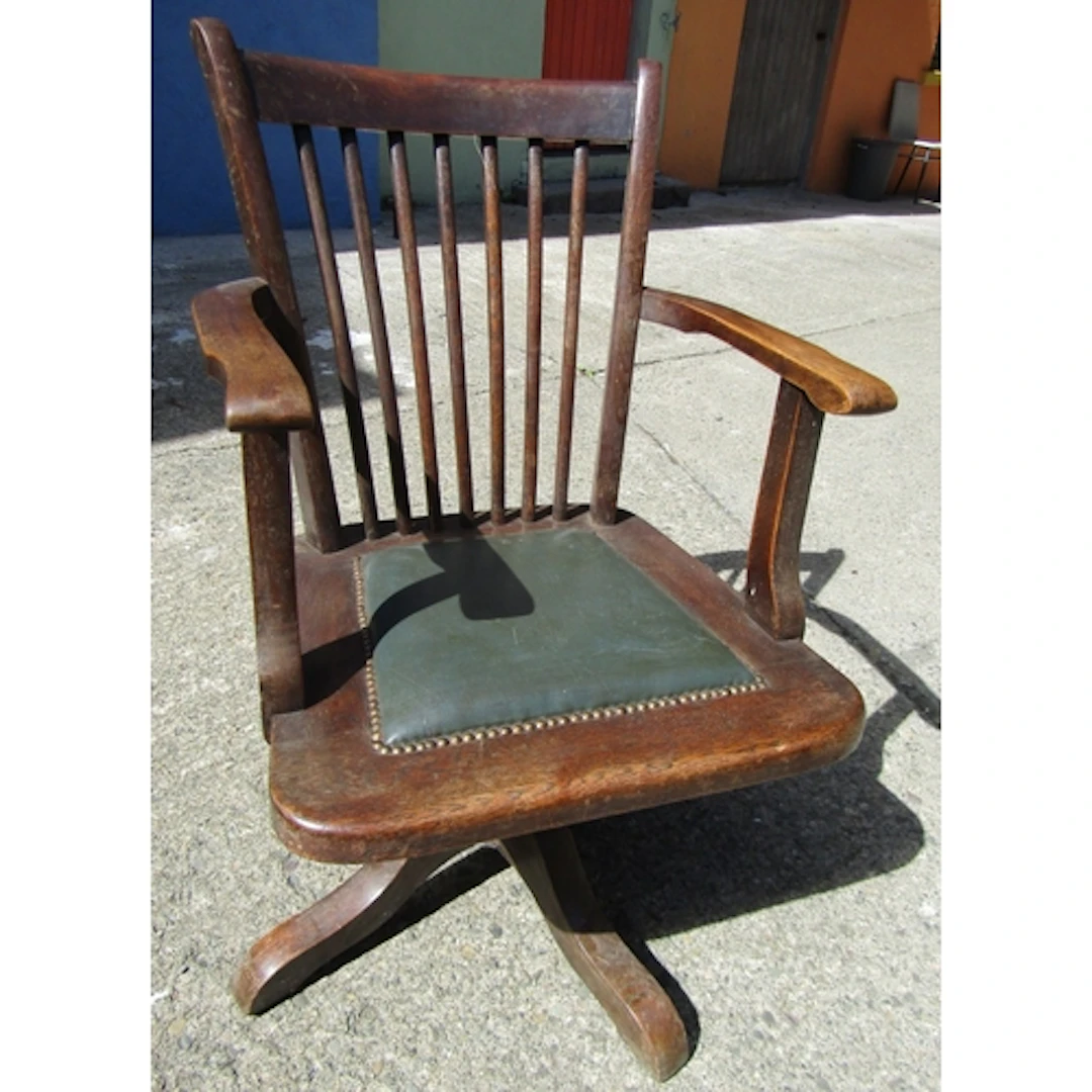 Antique Desk Chair with Rail Form Back Above Swivel Base Ful...