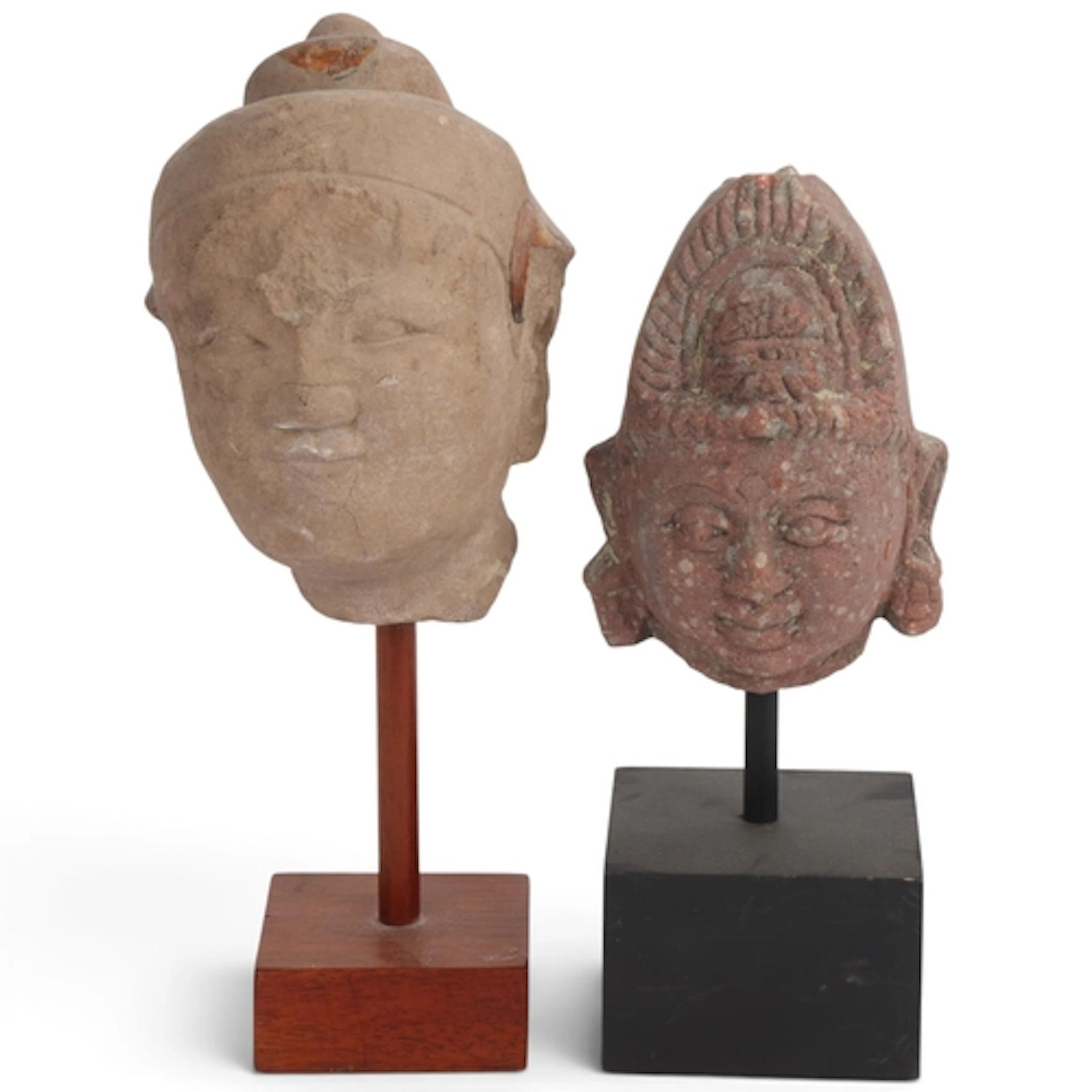 2 carved stone Bodhisattva, modern hardwood stands, largest ...