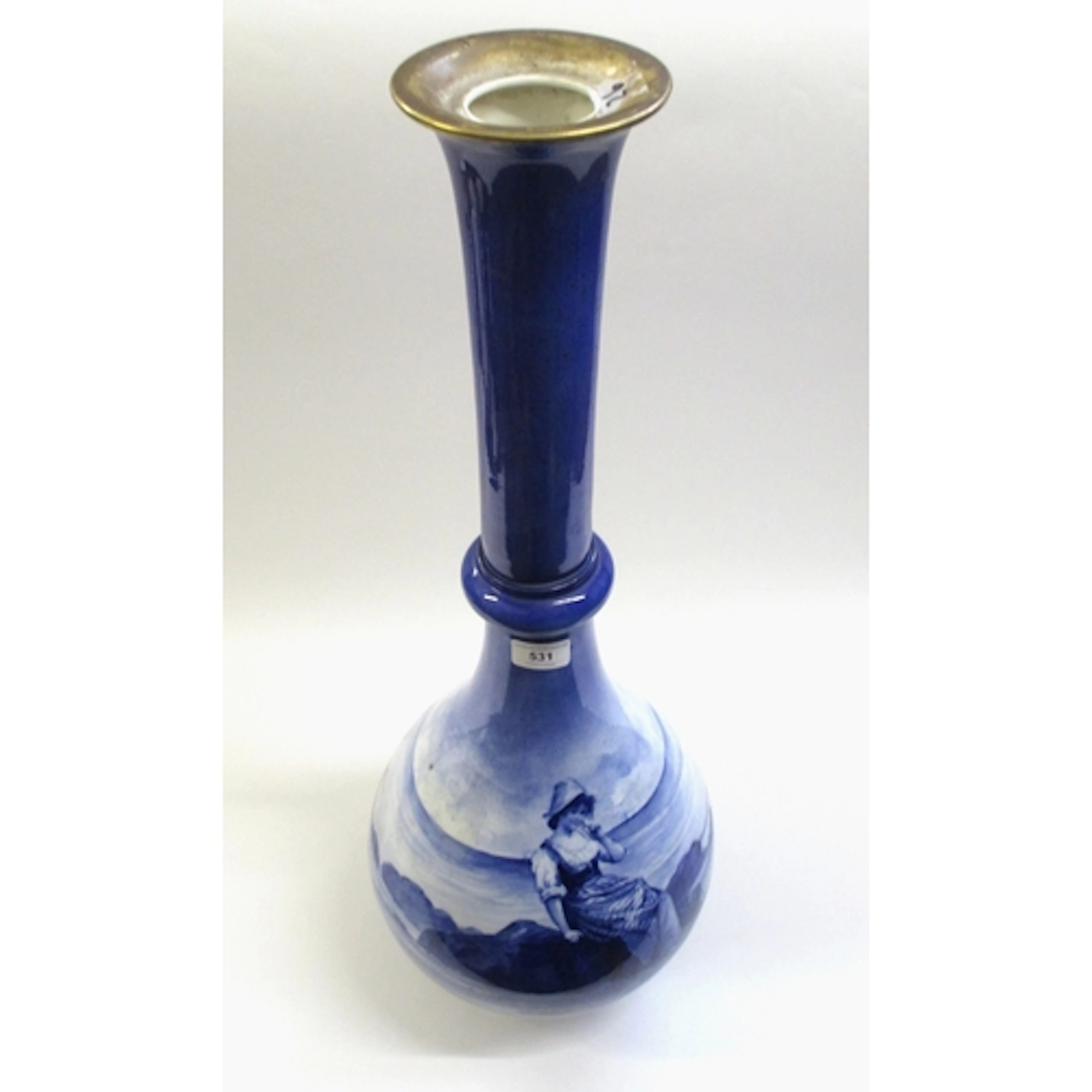 Large early 20th Century blue and white bottle vase, painted...