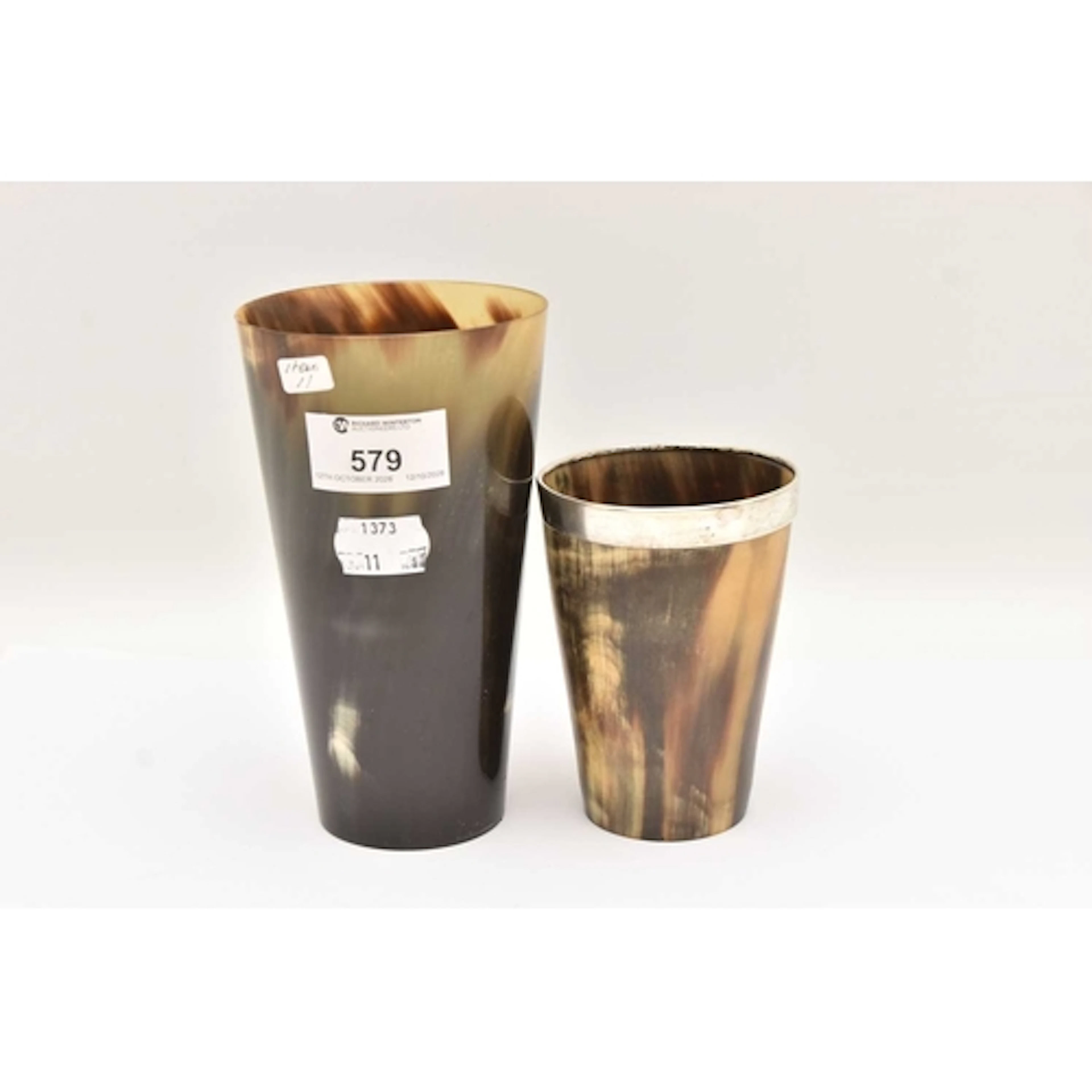 TWO HORN BEAKERS, the larger one measuring approximately 15c...