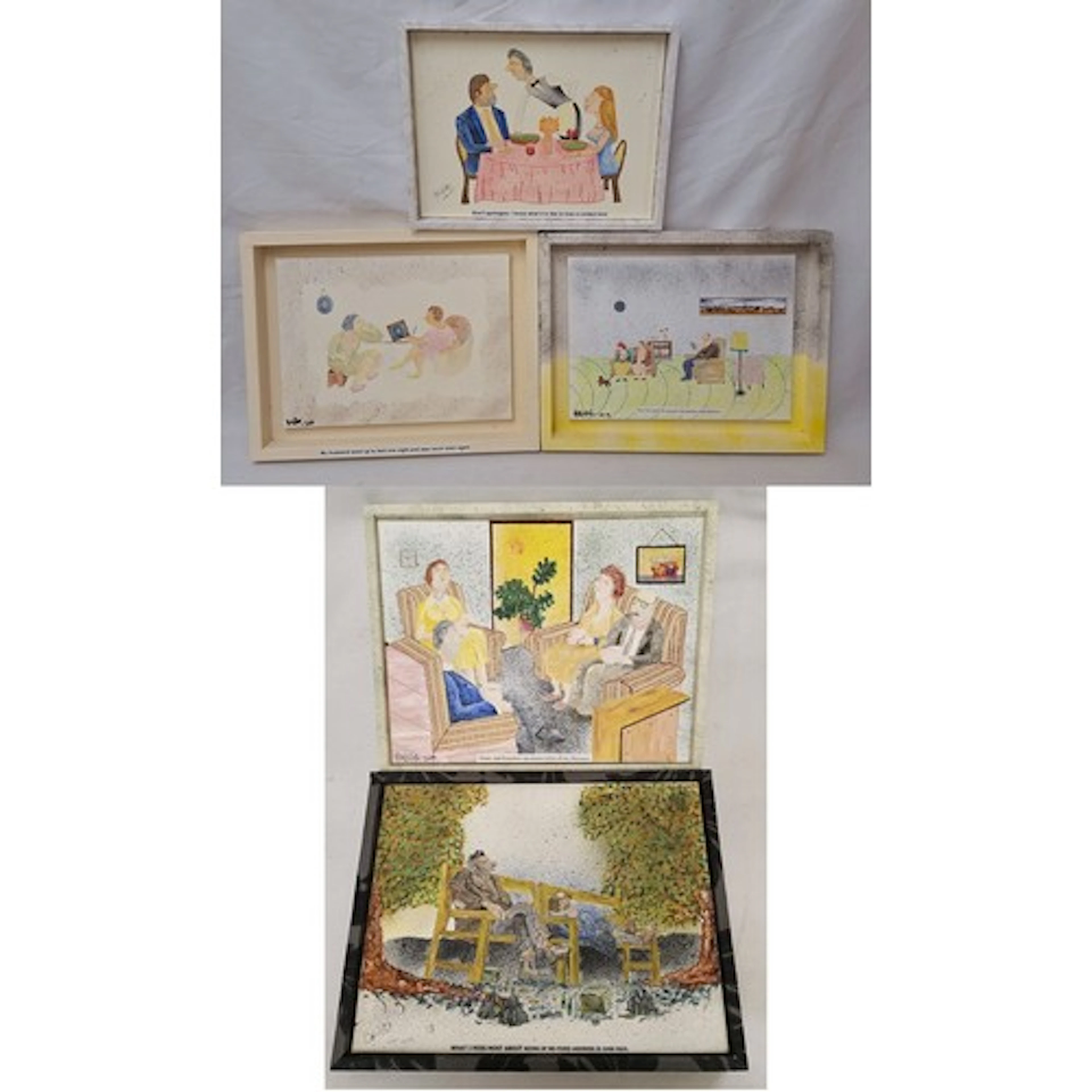 2 Framed Oil/Mixed Media on Canvas, cartoons entitled 'Henry...