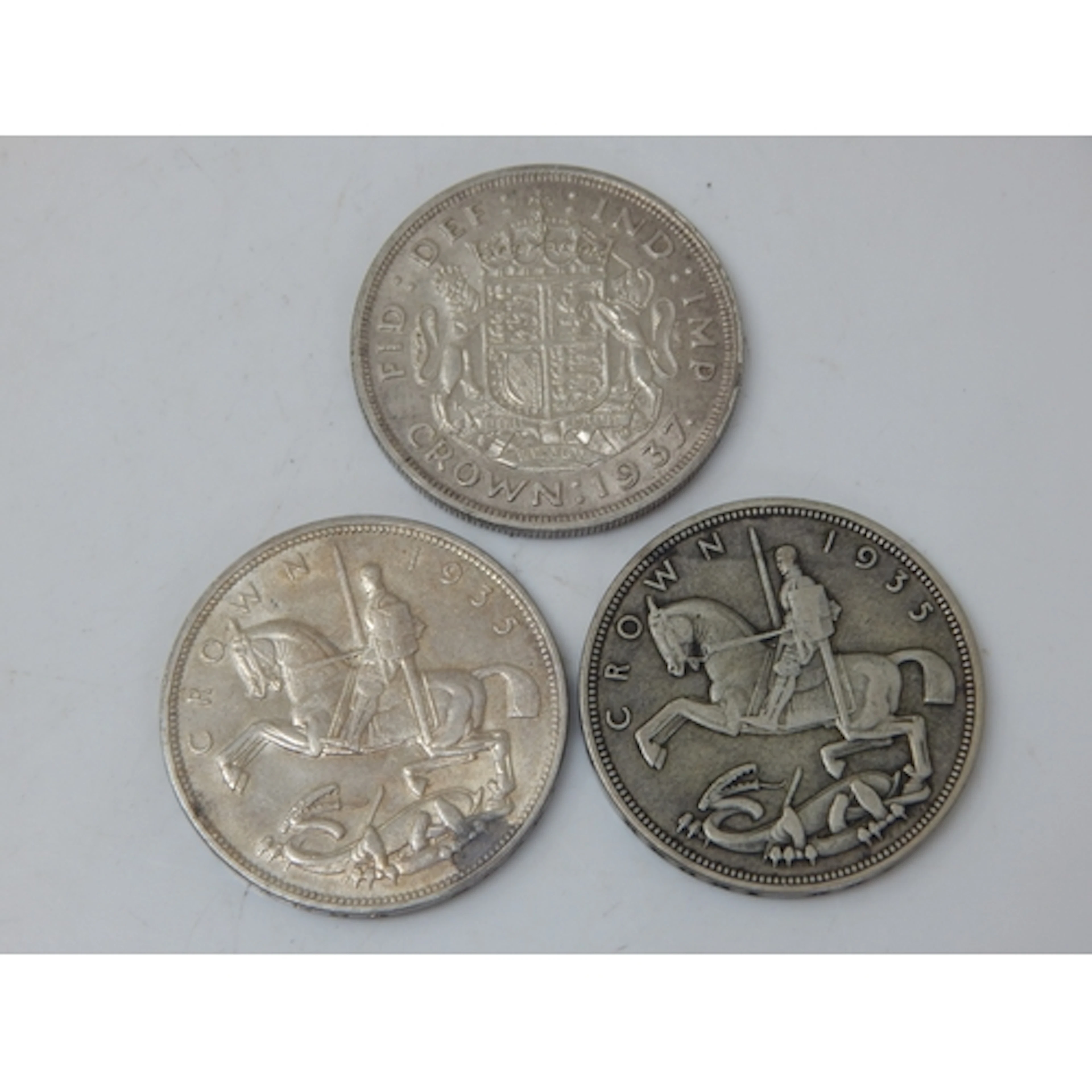 2 x George V Silver Rocking Horse Crowns 1935 + George VI Si...