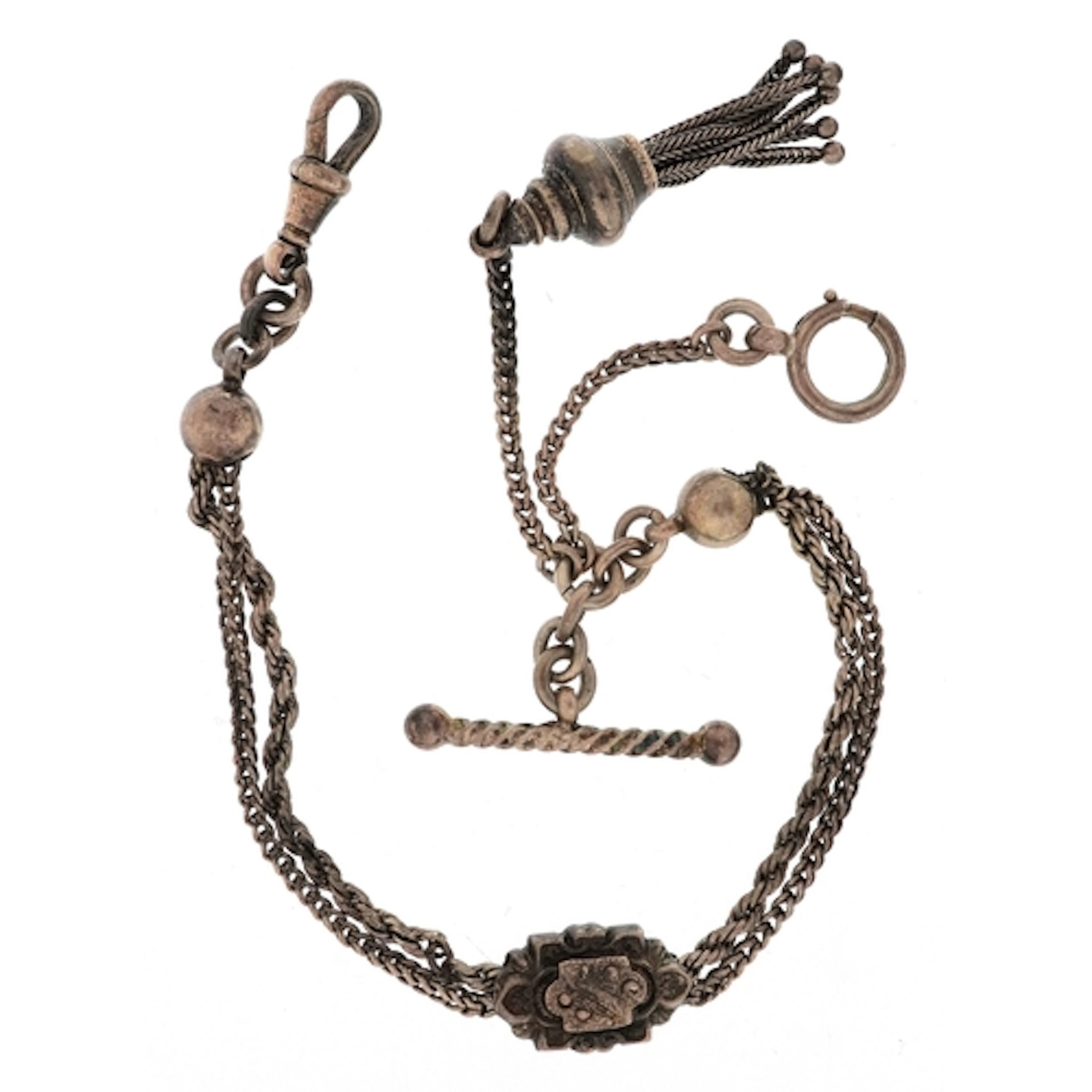 Antique silver Albertina watch chain with dog clip clasp, T ...