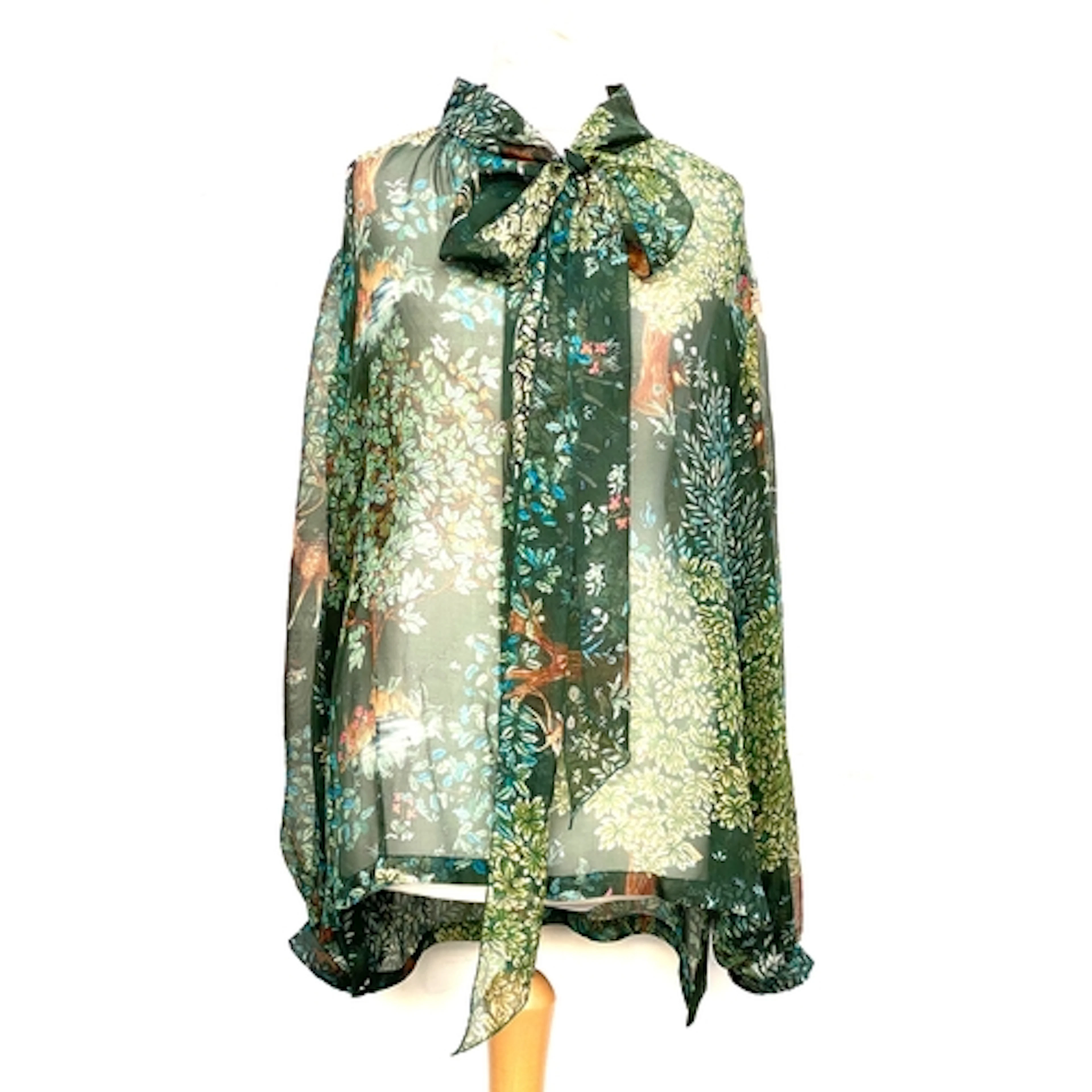 An Alberta Ferretti 'Fairy Wood' pattern green silk chiffon ...