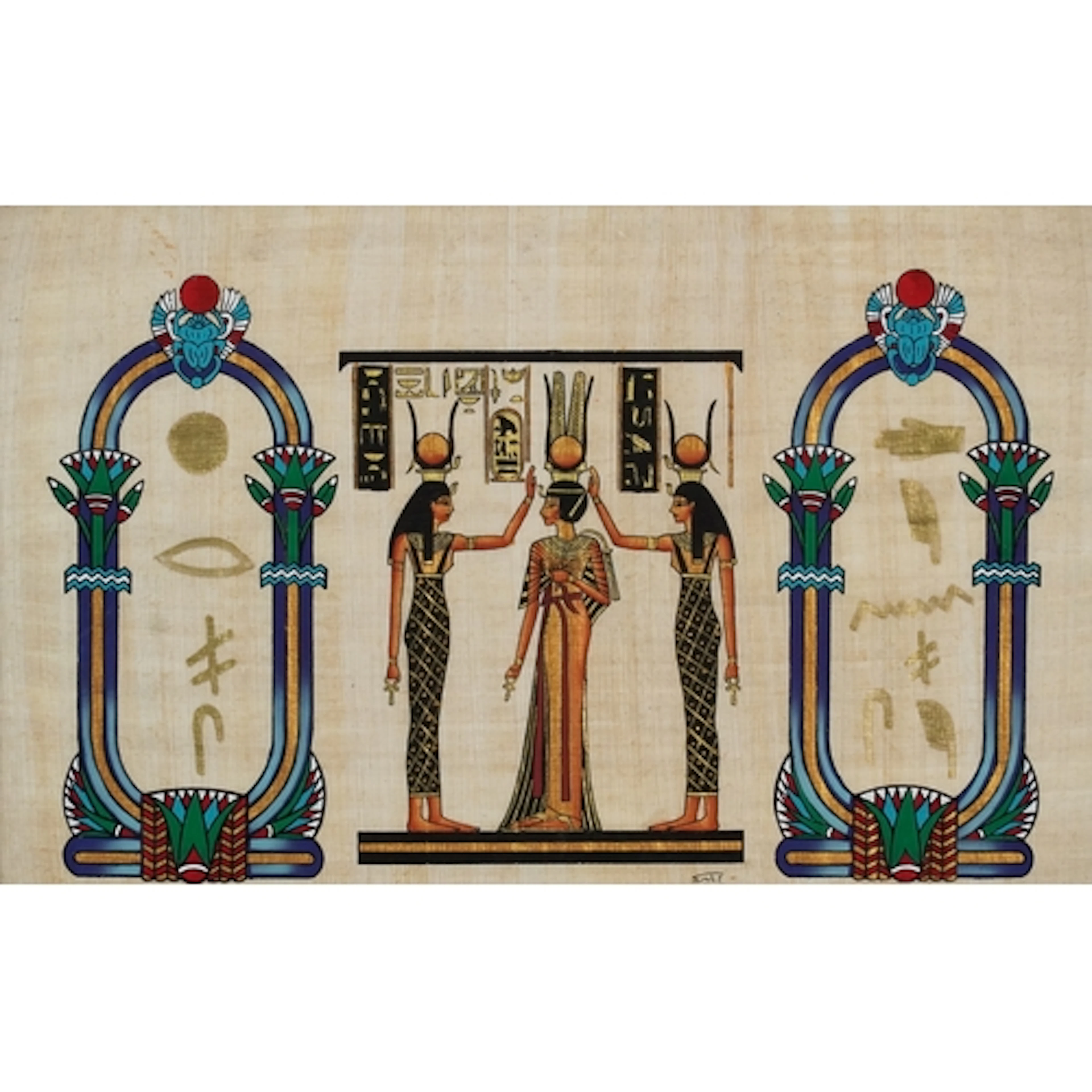 Egyptian painting on papyrus, framed and glazed, 26cm x 41cm...