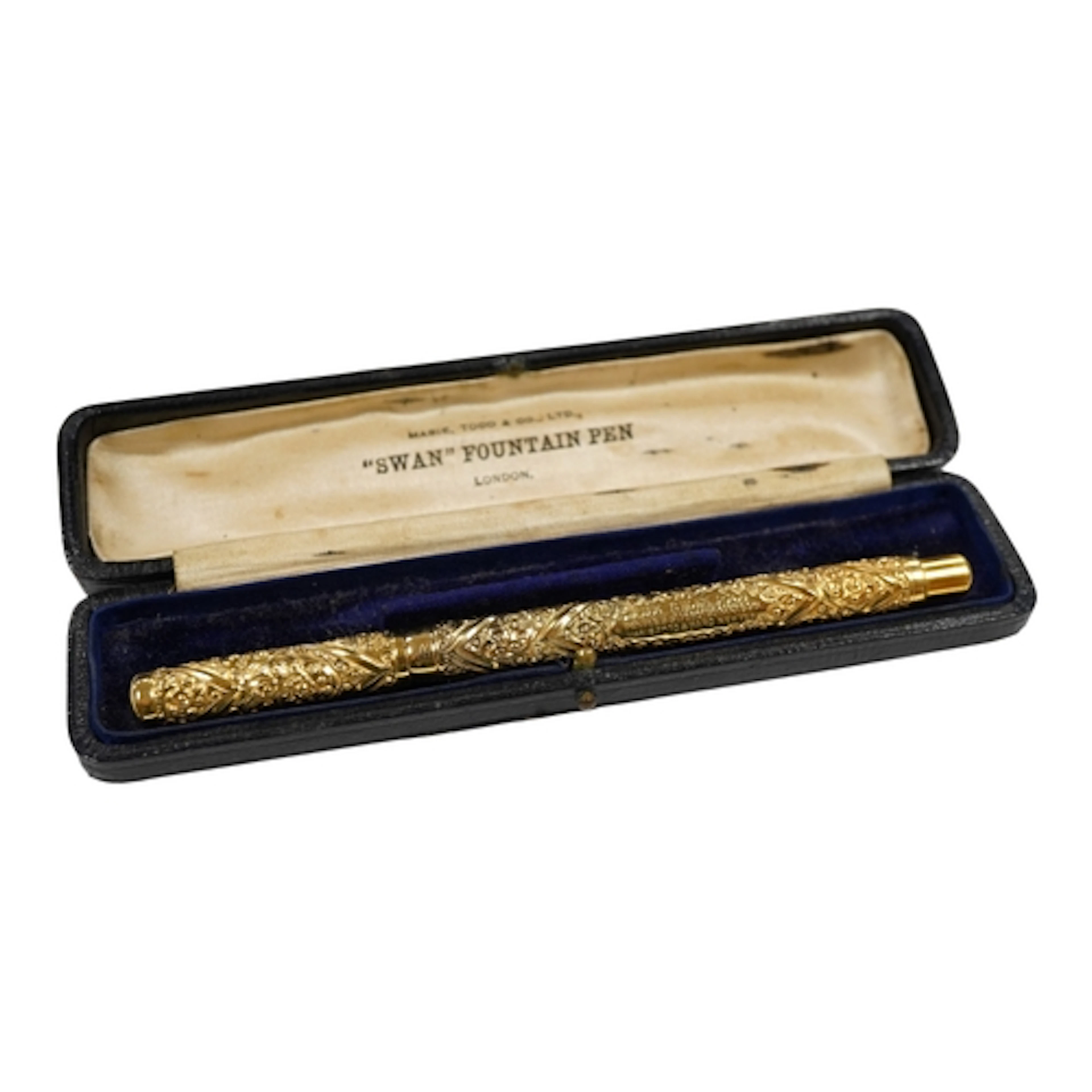 A Mabie, Todd & Bard Swan eyedropper in gold filled ribbon a...