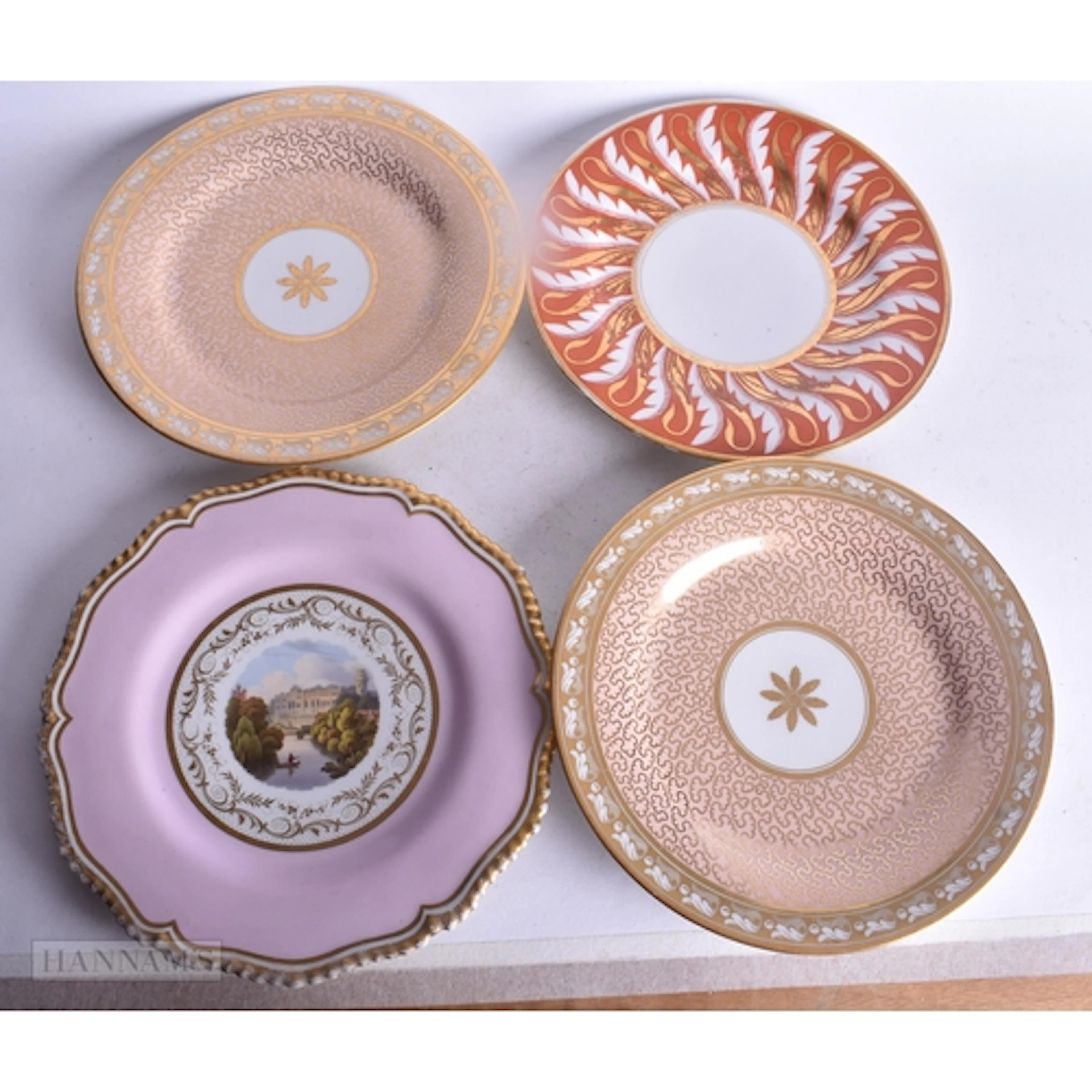 Flight Barr and Barr Worcester pink bordered plate painted w...