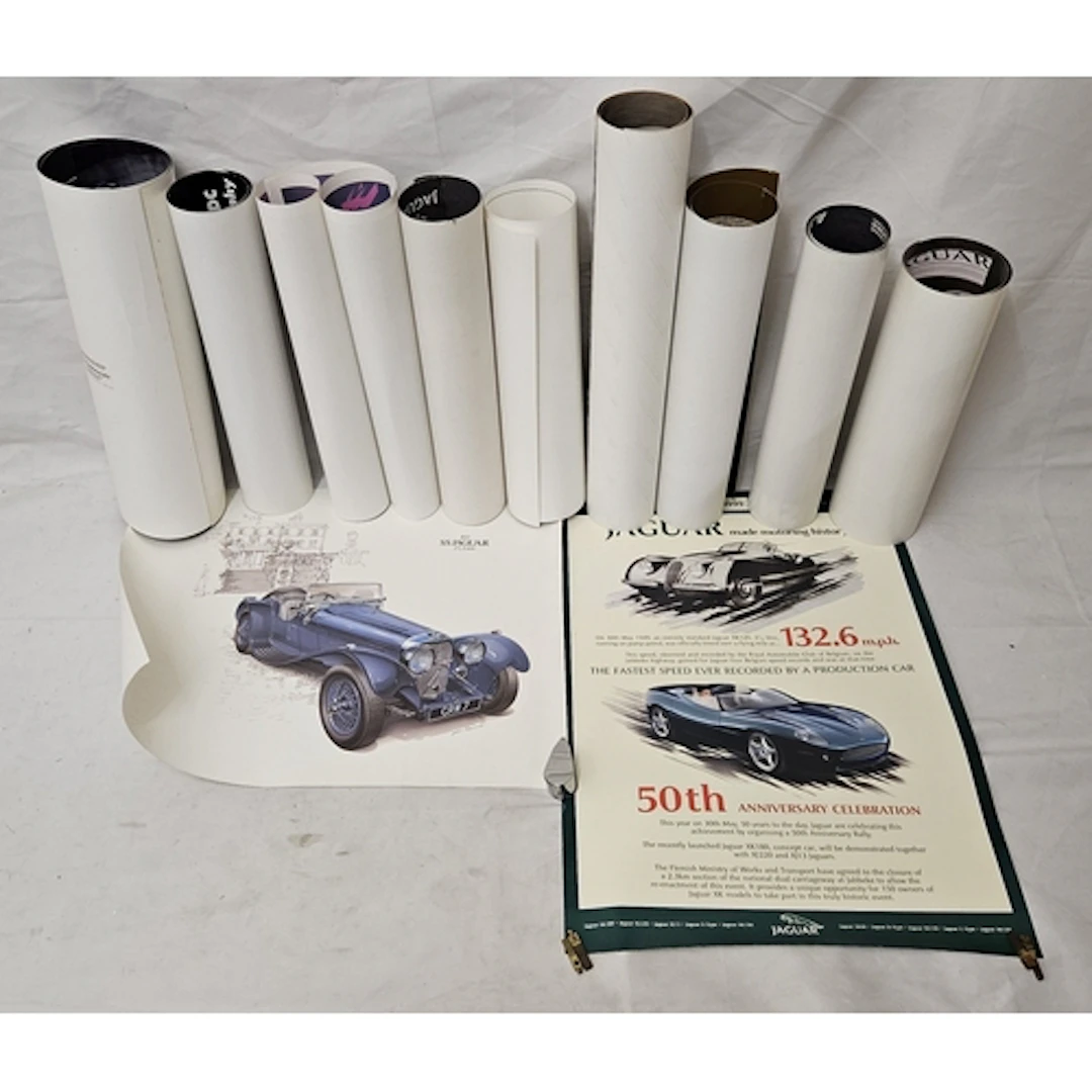 Tube Various Jaguar Racing Car Prints, largest approx. 75.5c...