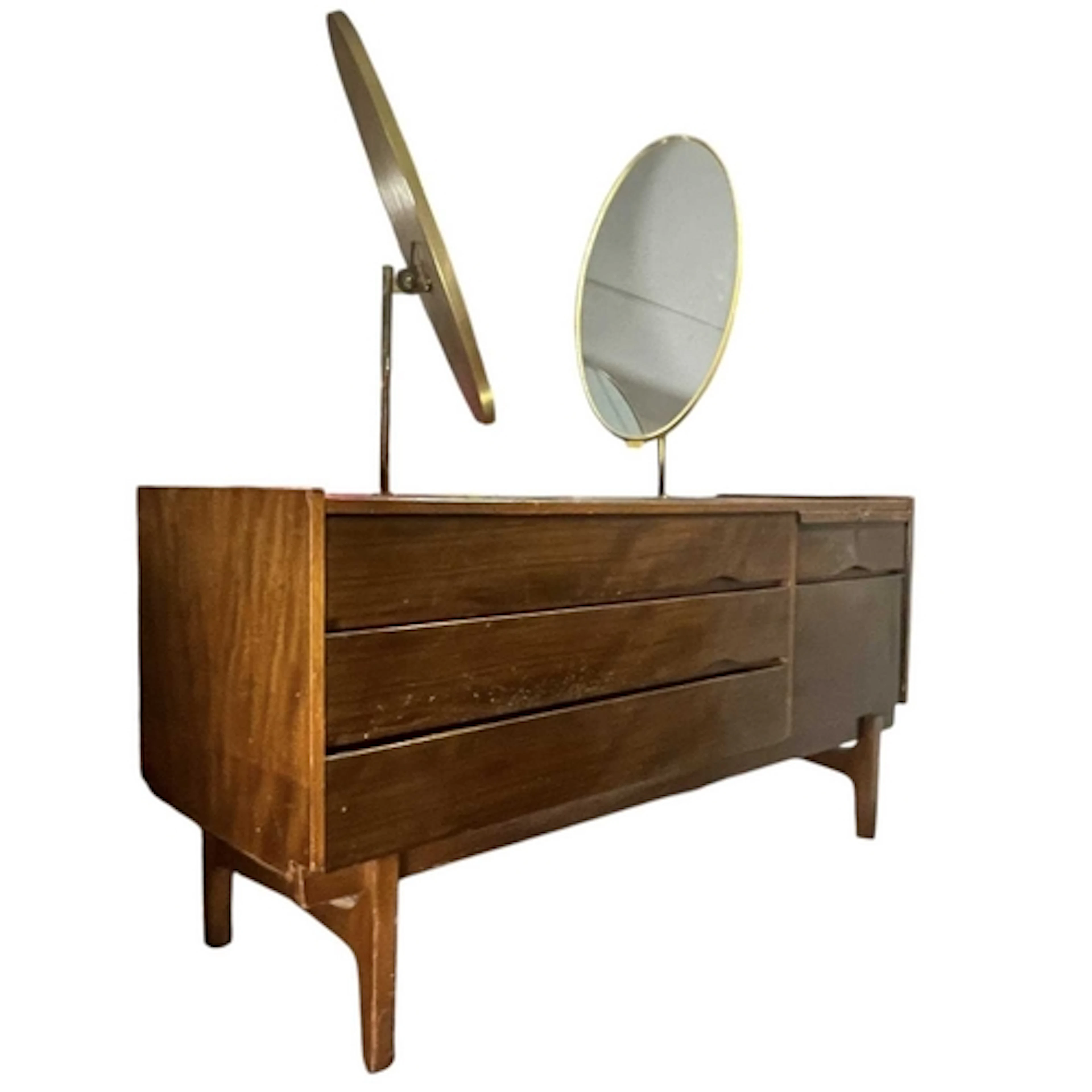 A mid 20th century walnut dressing table chest. The dressing...