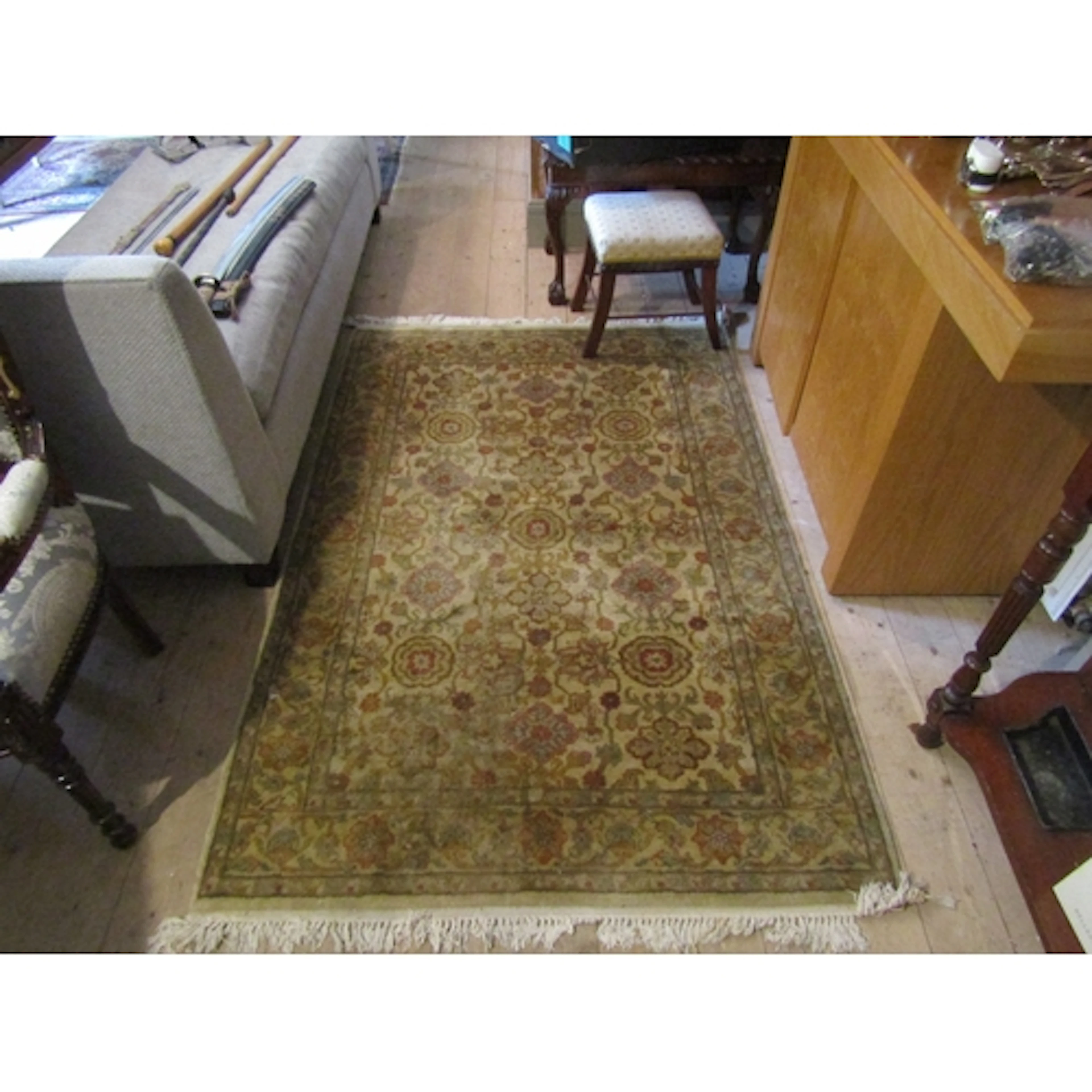 Persian Pure Wool Rug Ochre Ground Approximately 6ft Long