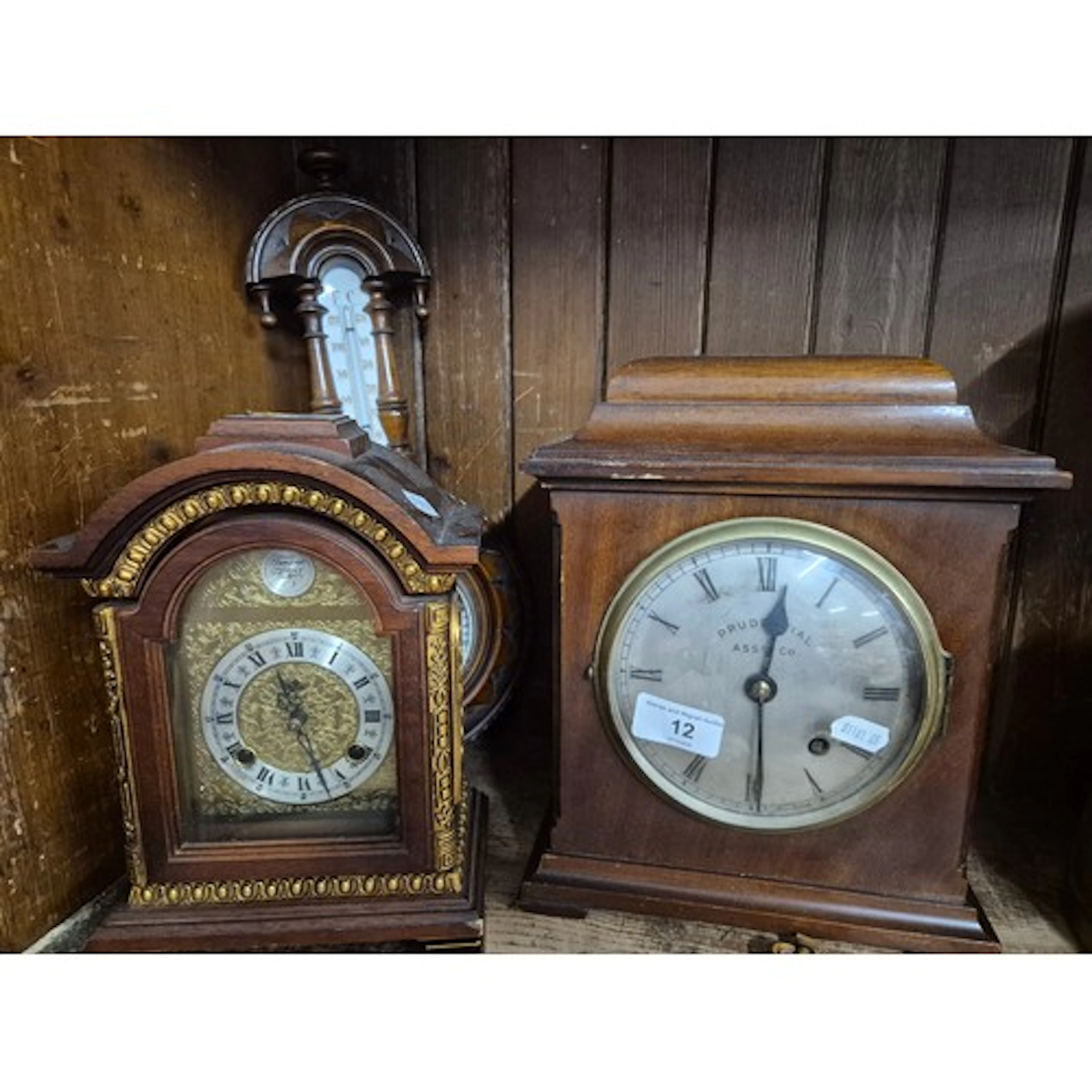 A mixed lot to include a barometer/thermometer and 2 mantle ...
