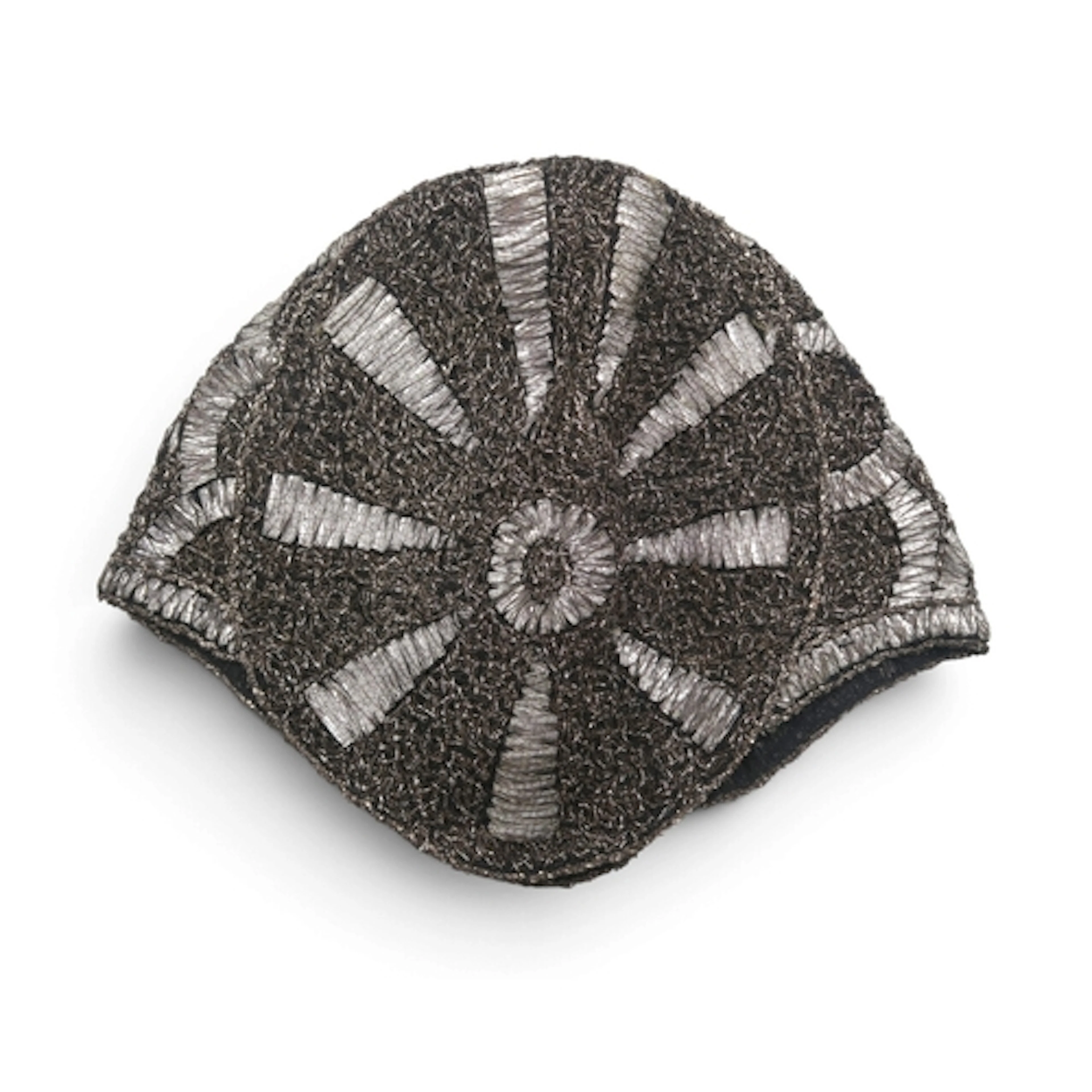 A vintage flapper skull cap embroidered in metallic threads