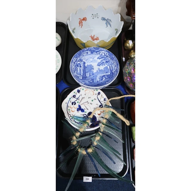 A Spode bowl, a modern Chinese fish bowl with dragonflies to...