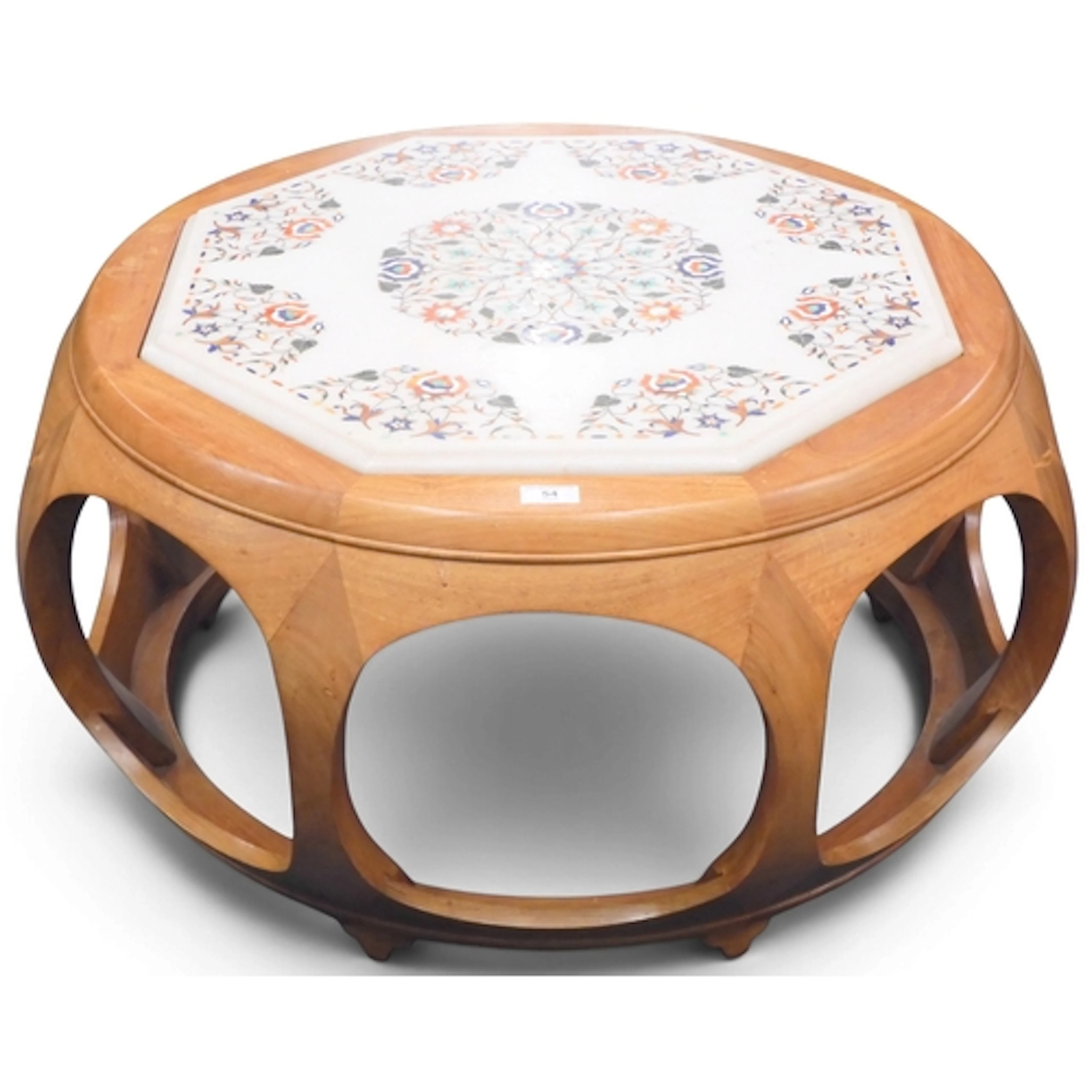 A 20th century teak framed Pietra Dura style coffee table wi...