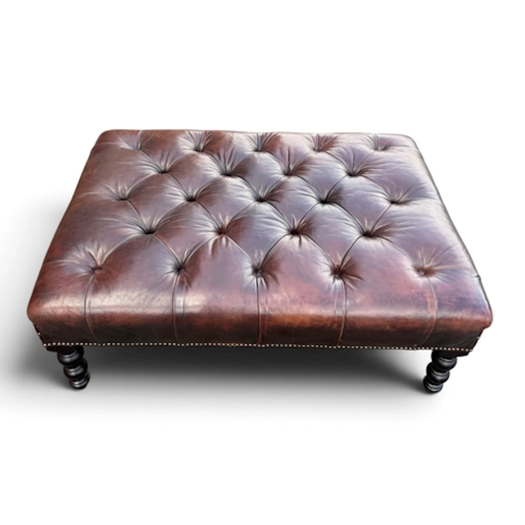 GEORGE SMITH: A LEATHER BUTTON DOWN UPHOLSTERED CENTRE STOOL...