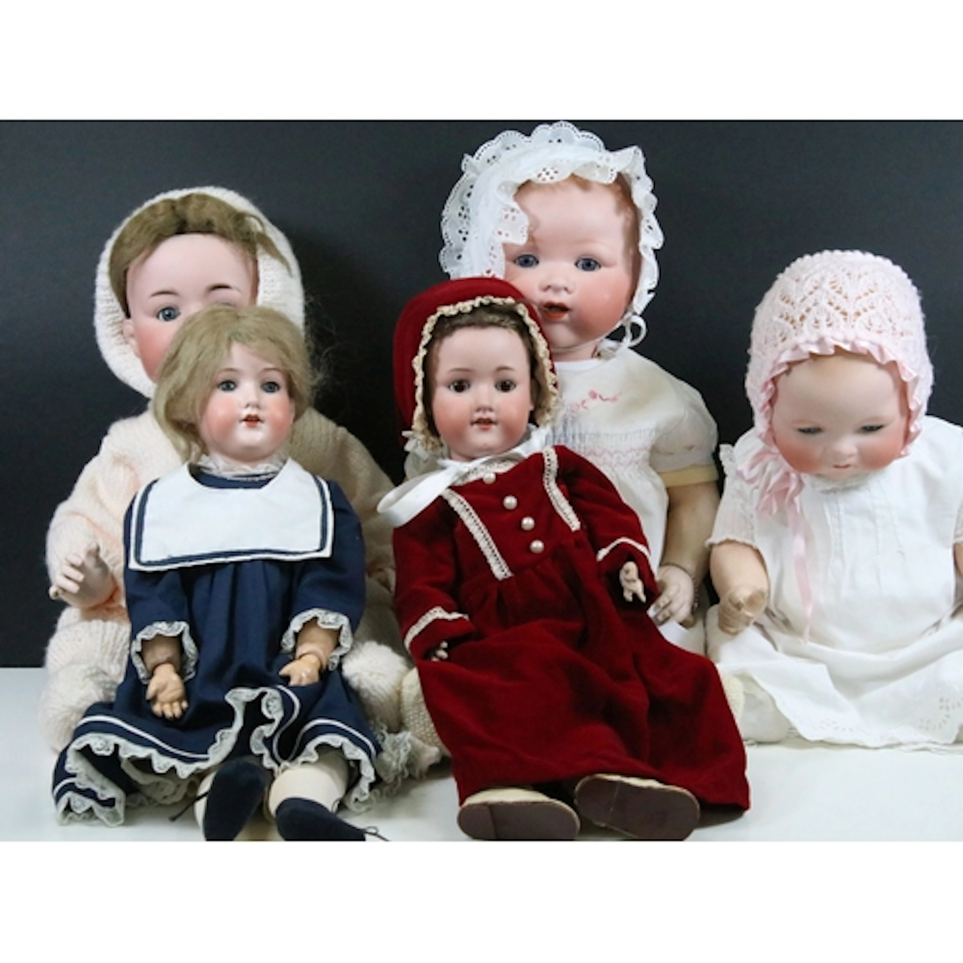 Five German Armand Marseille bisque headed dolls to include ...