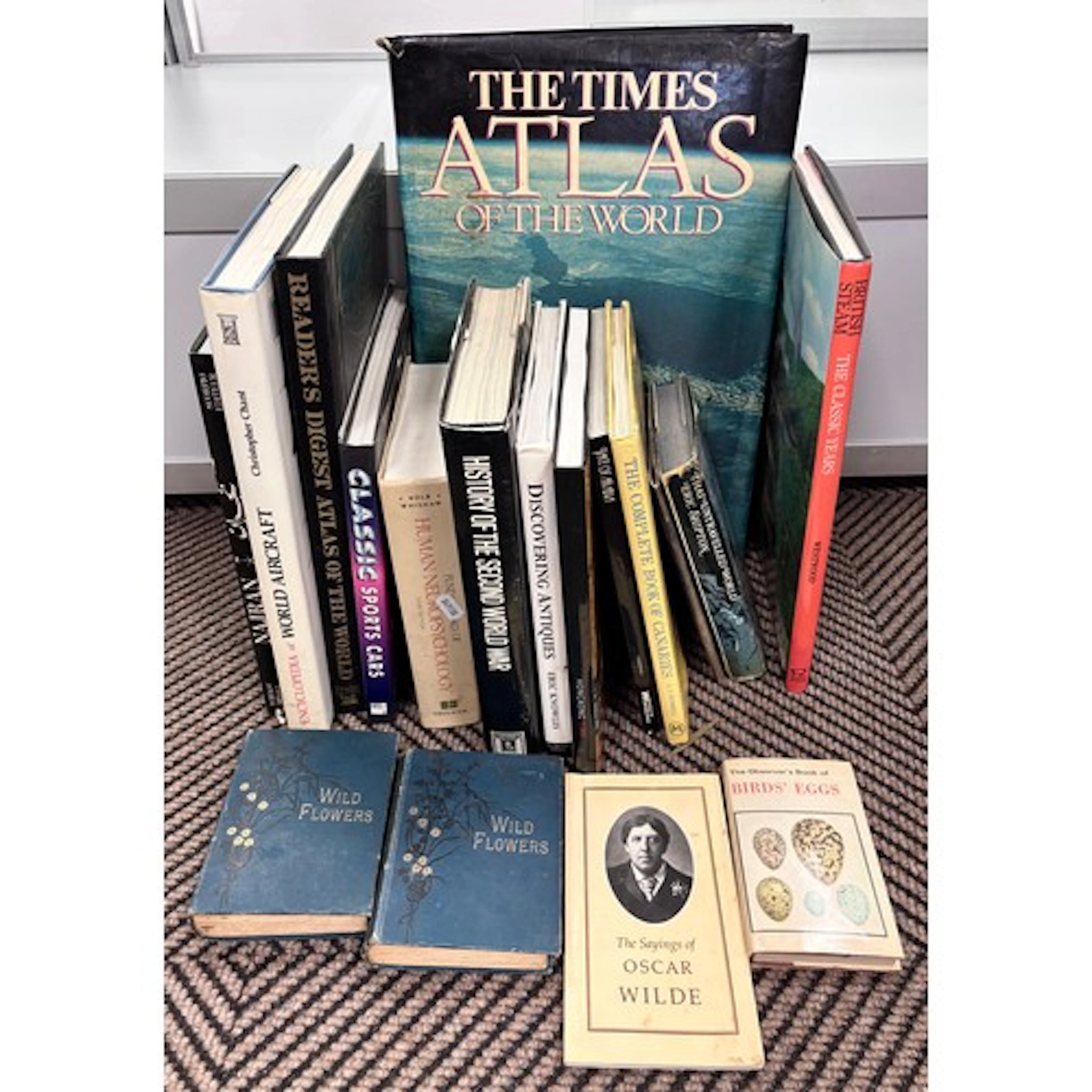 Carton of books containing world aircraft, classic sports ca...