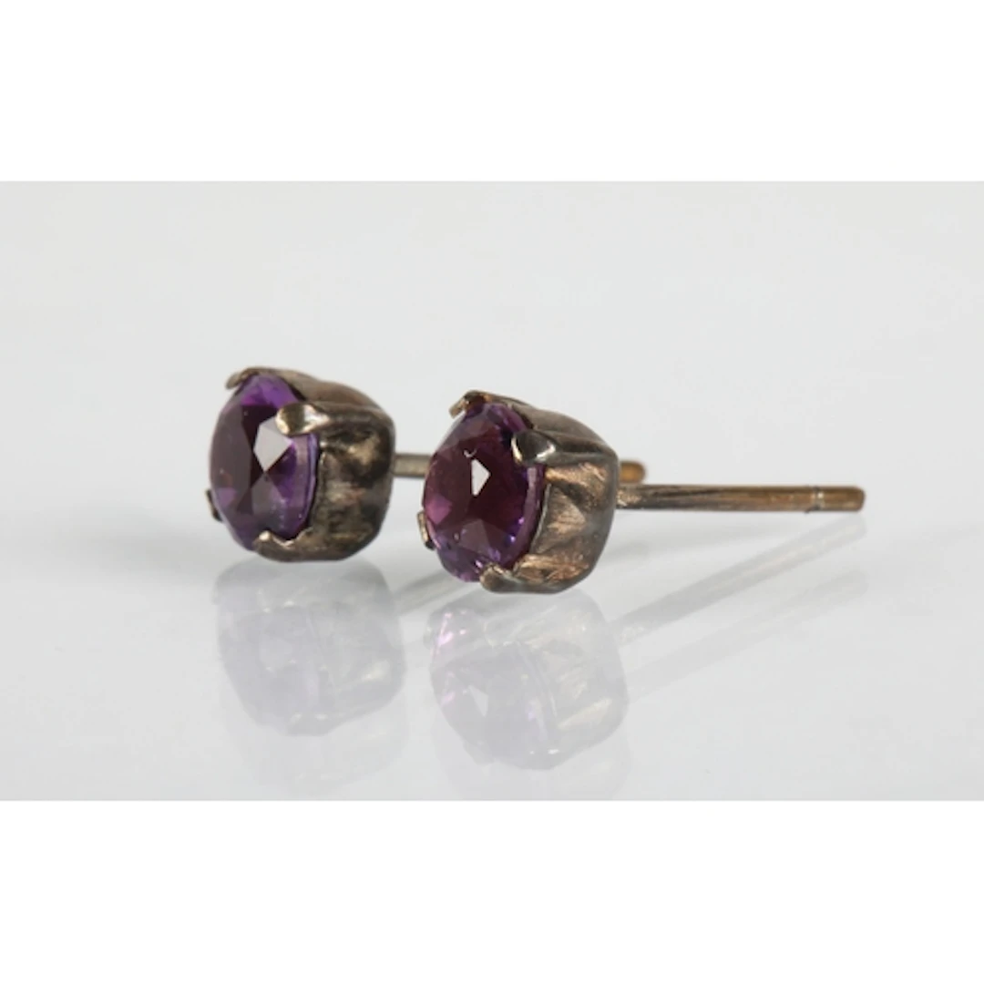 Pair of sterling silver amethyst set earrings.