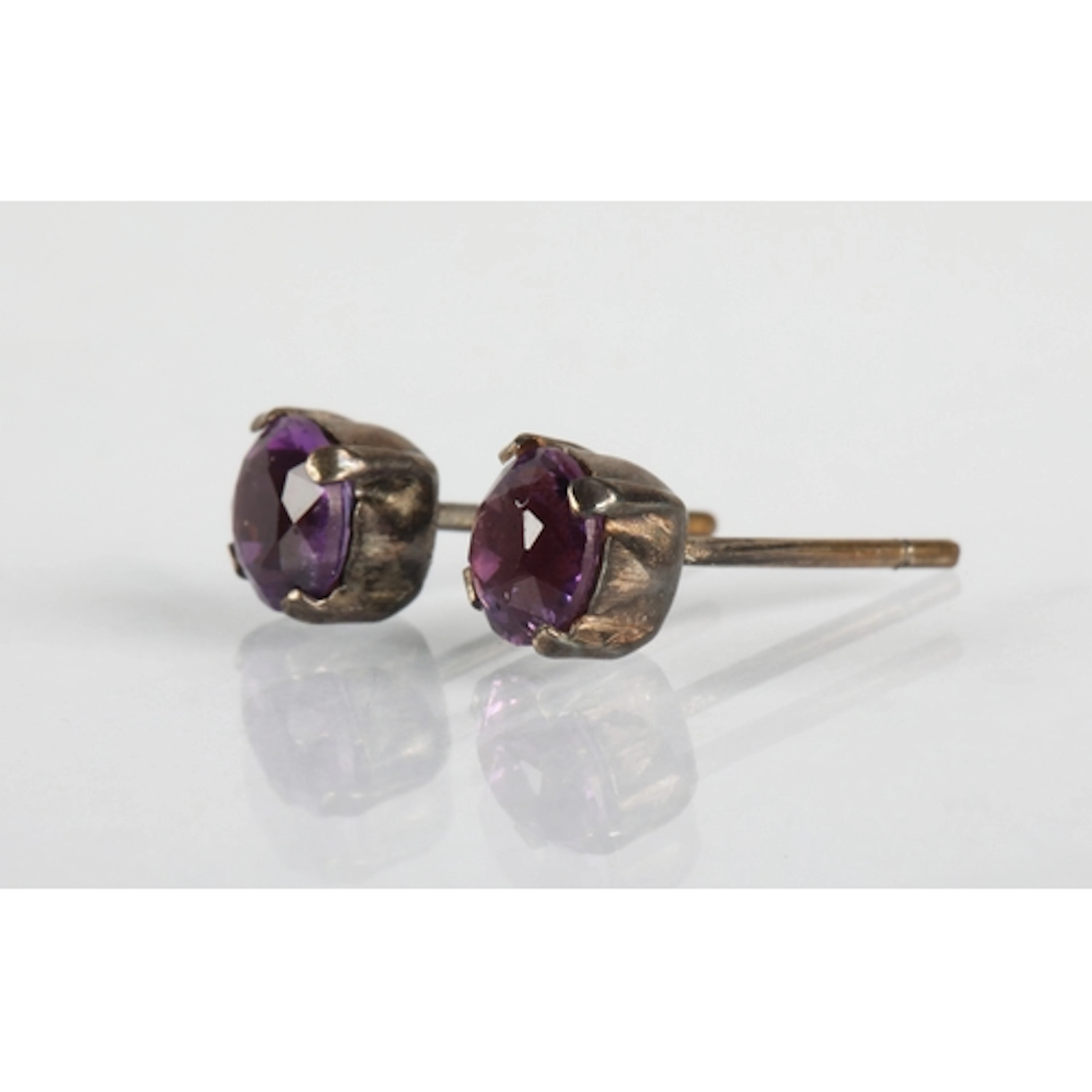 Pair of sterling silver amethyst set earrings.