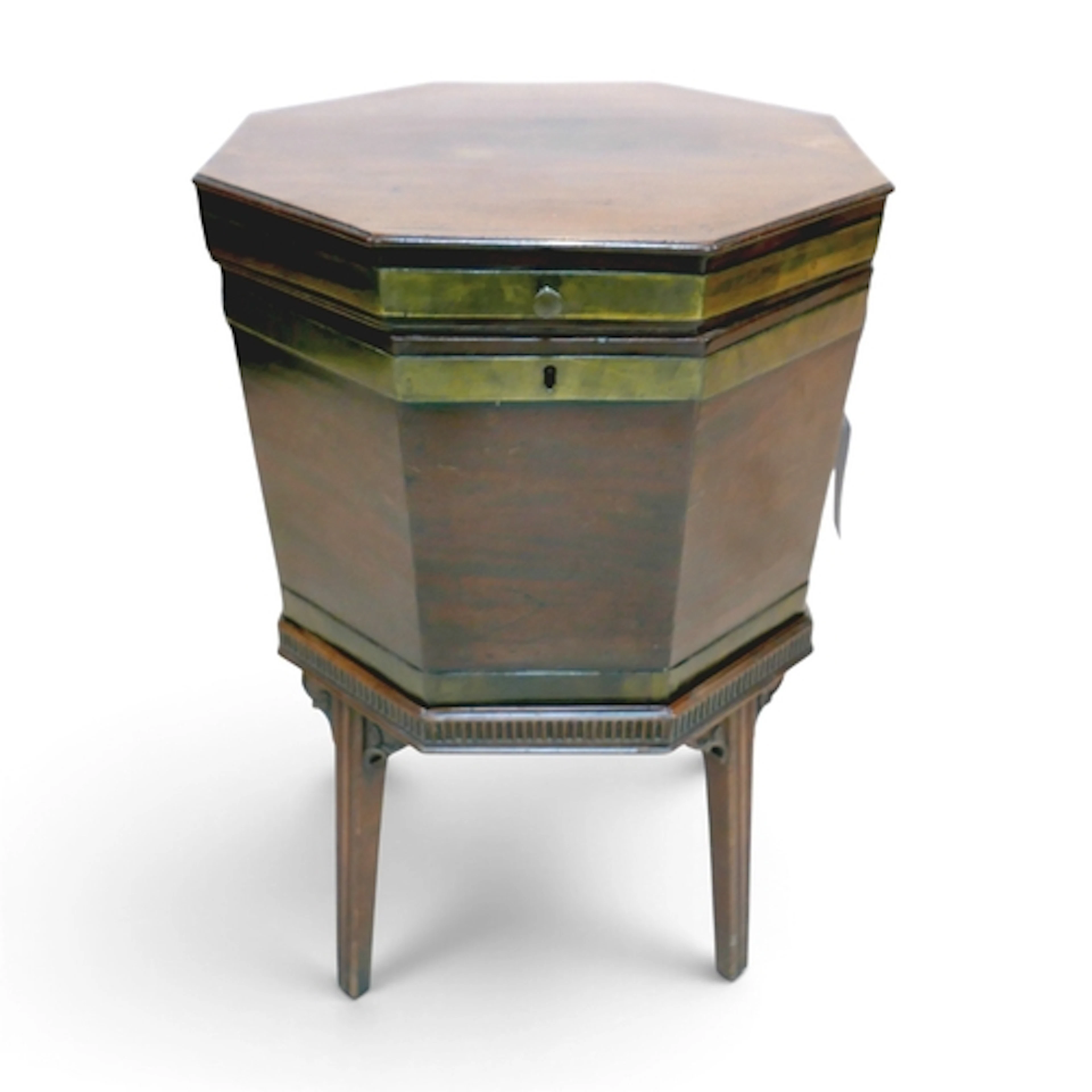 A GEORGIAN MAHOGANY WINE COOLER. of octagonal form, brass bo...