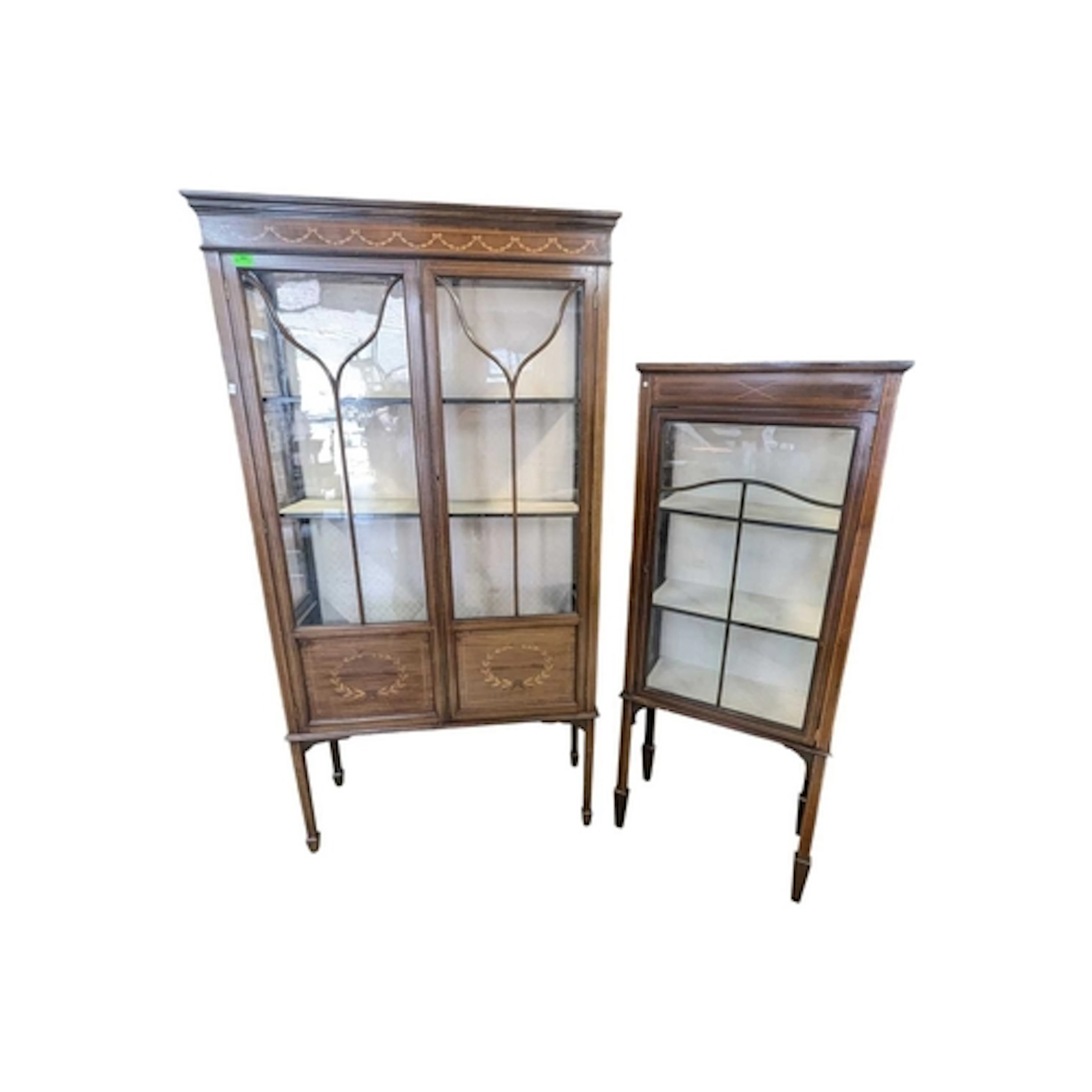 An Edwardian mahogany and line inlaid china display cabinet ...