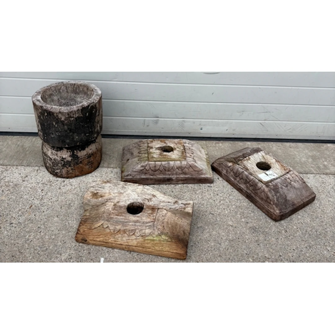 A hollowed tree trunk and three cared planks (4)