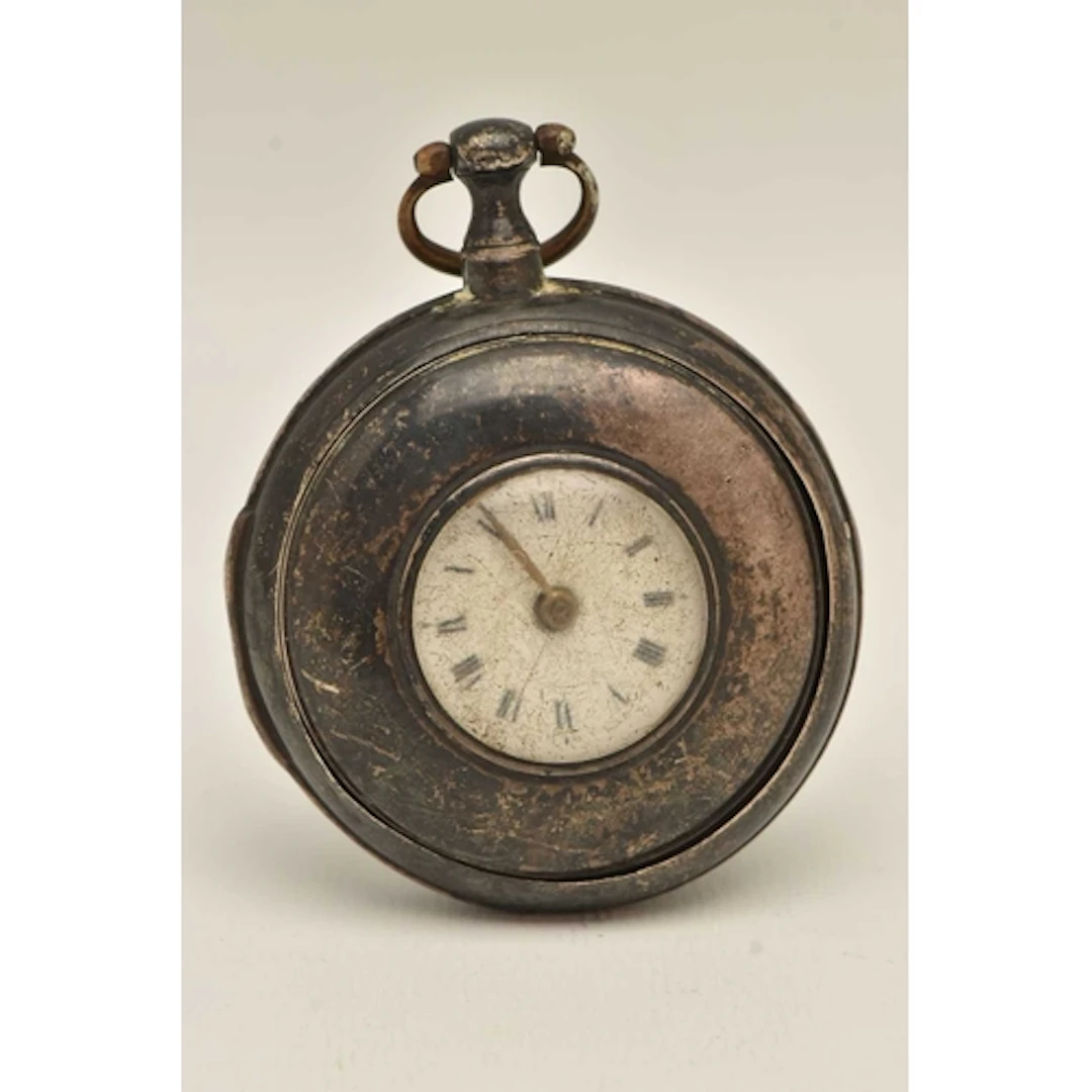 A SILVER CASED HALF HUNTER POCKET WATCH AND PAIRING CASE, ke...