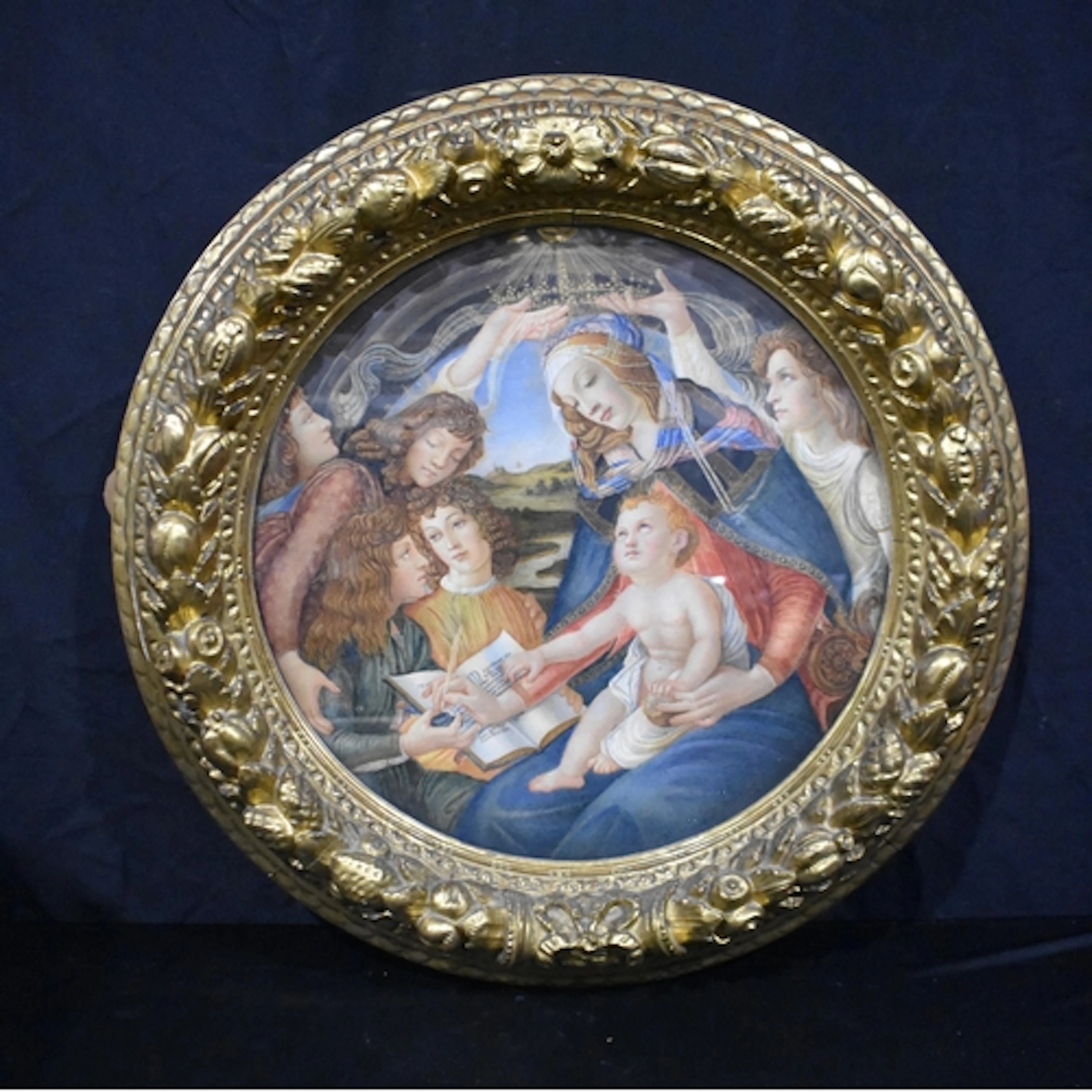 A large giltwood framed watercolour after Sandro Botticelli ...