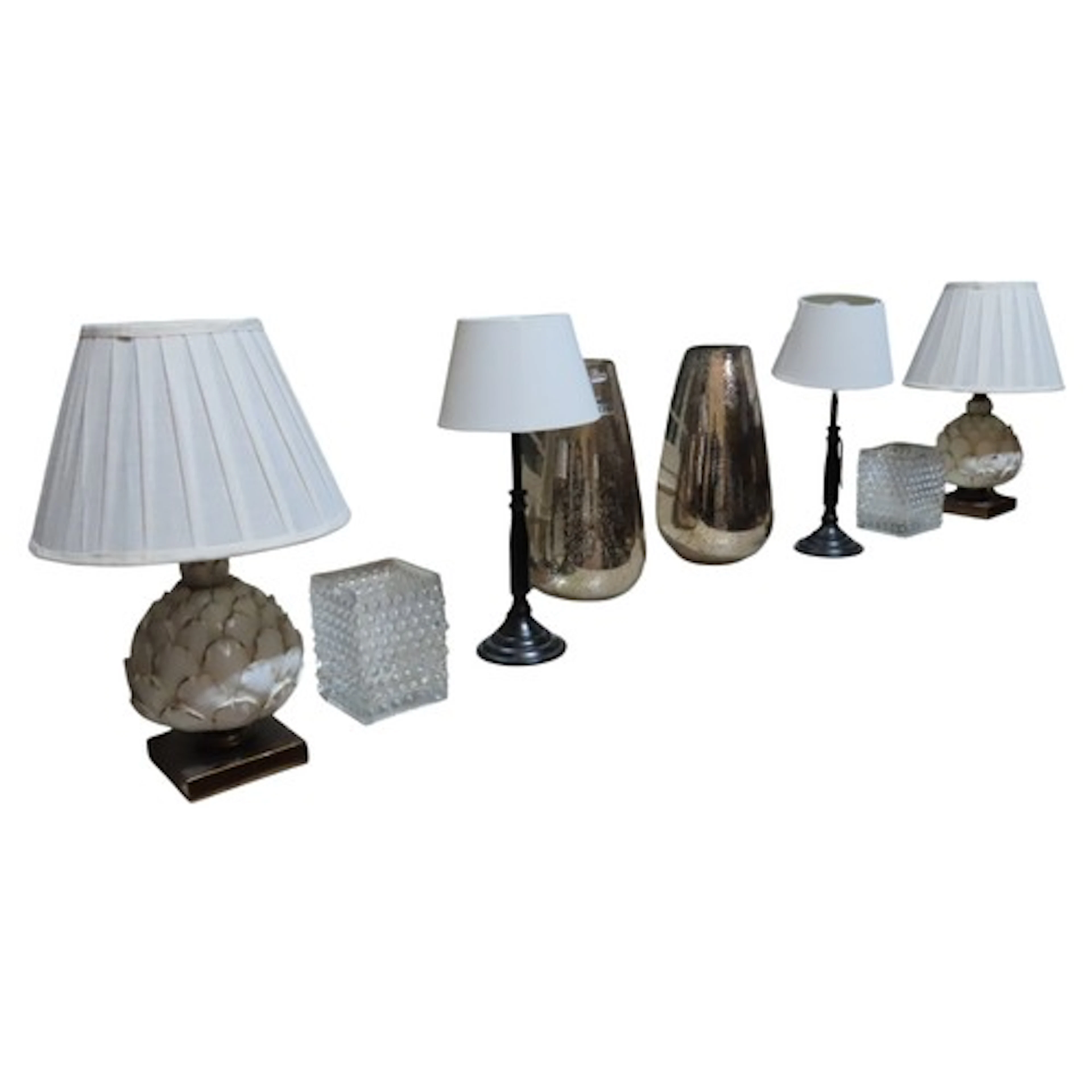Three pairs of modern table lamps one pair in the form of ar...