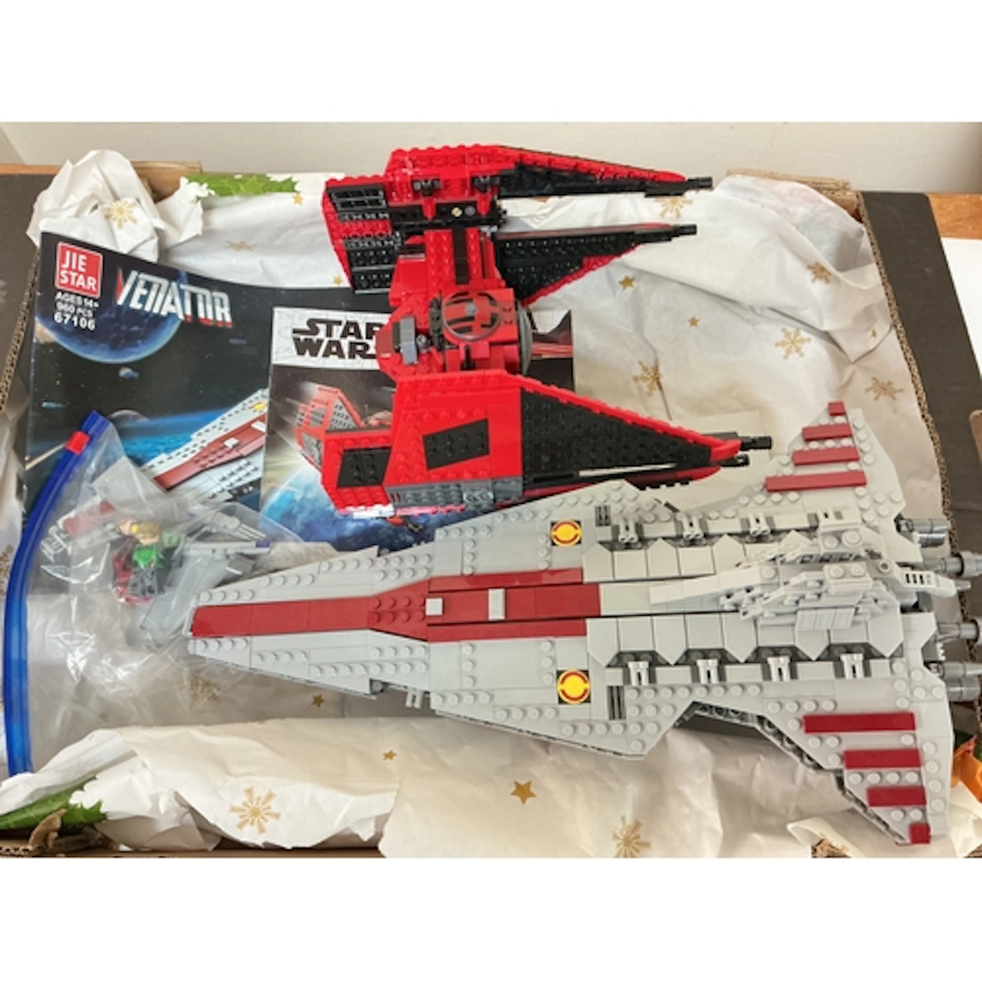 A Star Wars LEGO Style Venator And Tie Fighter. With Instruc...