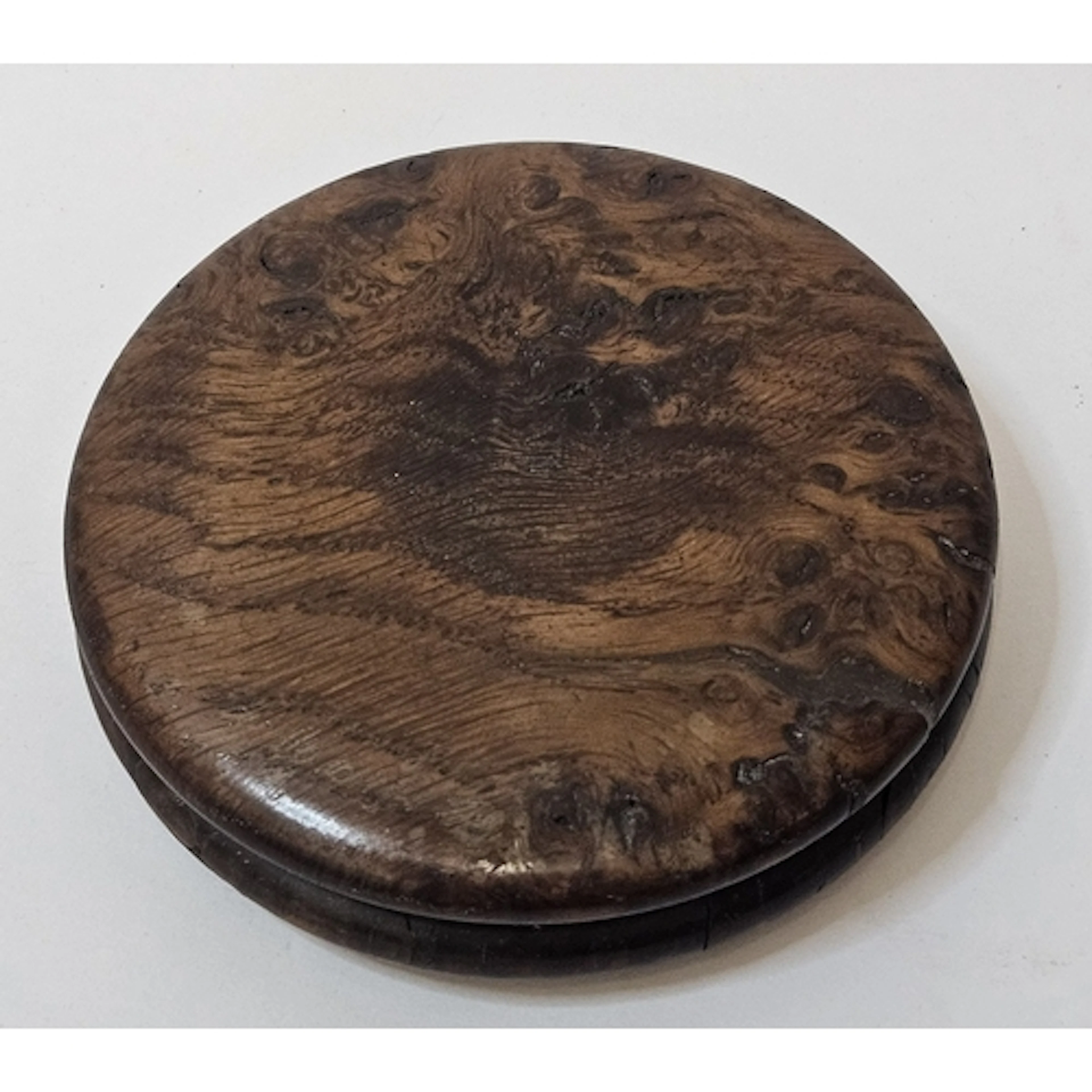 Large Circular Antique Turned Burr Wood Snuff Box approx. 9c...