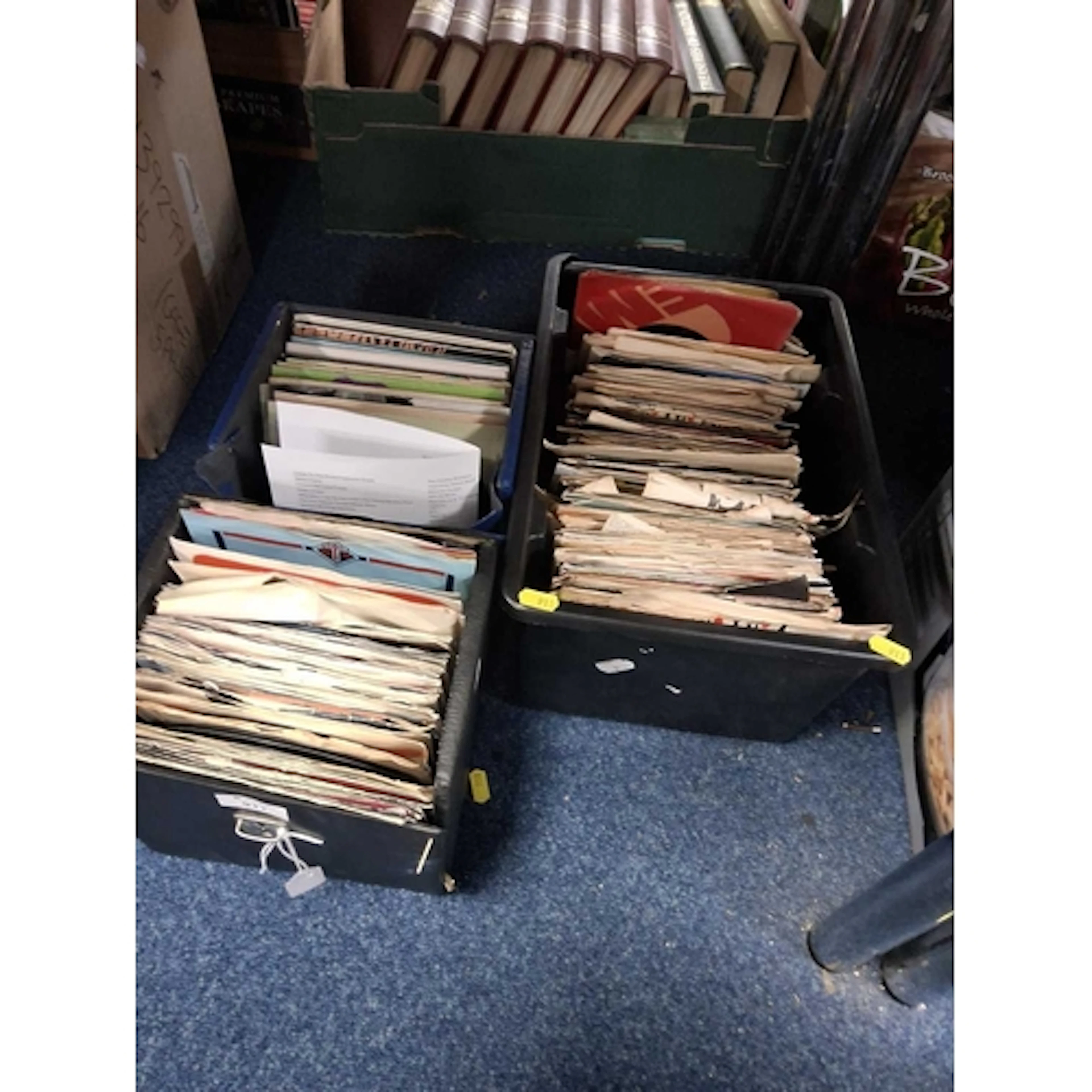 FOUR BOXES OF 7" SINGLES covering multiple decades and genre...