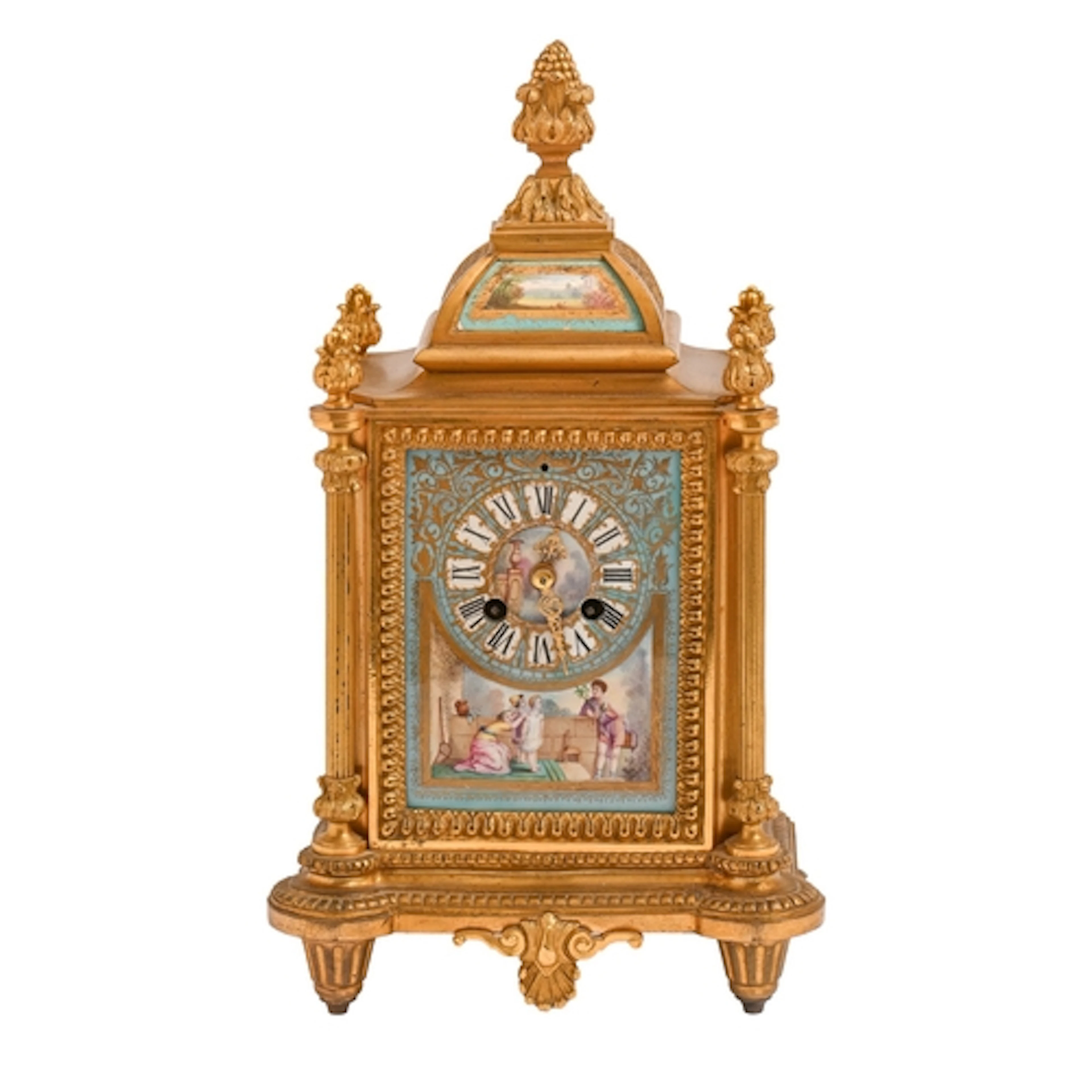 A French ormolu Sevres style porcelain mantle clock, c1880, ...