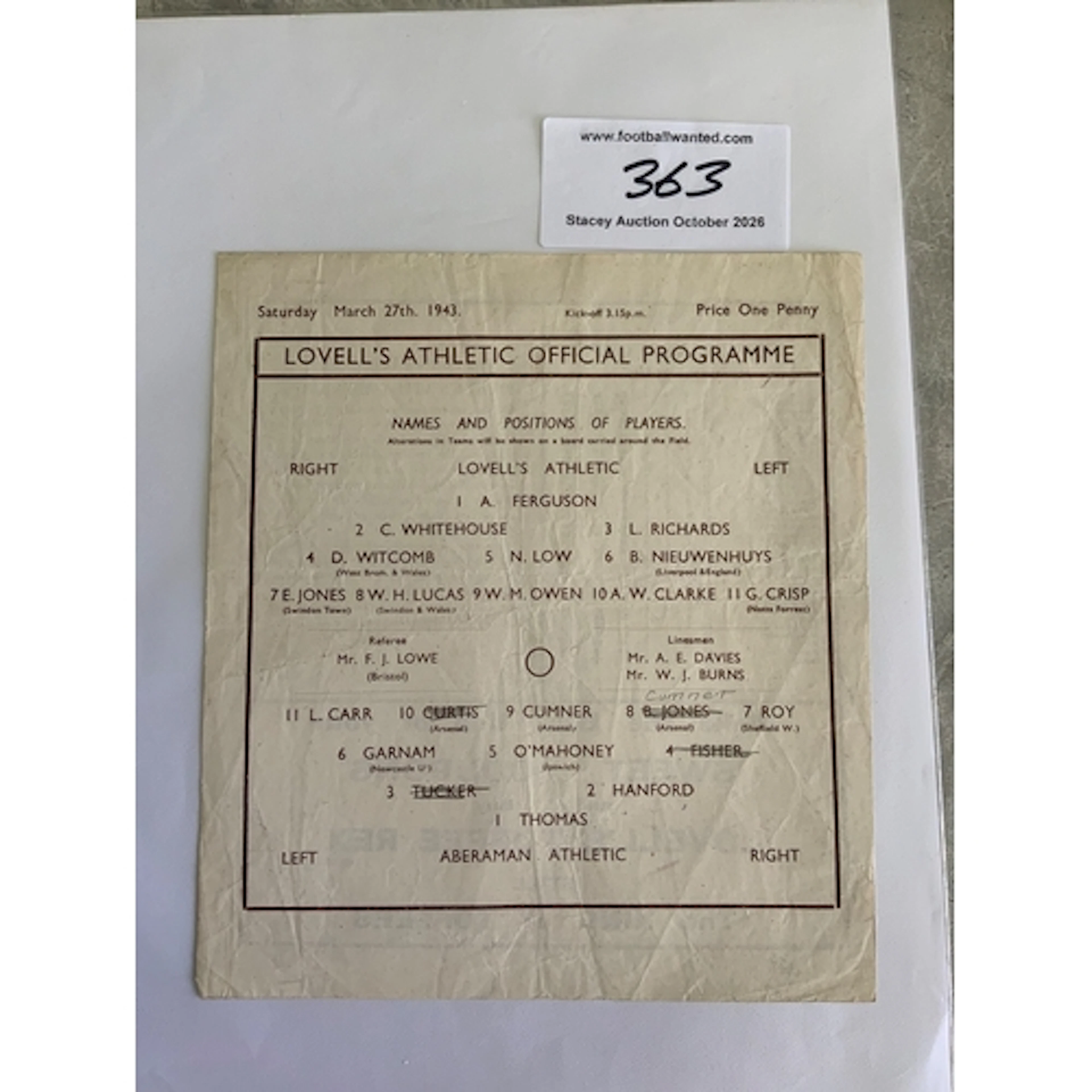 42/43 Lovells Athletic v Aberaman Football Programme: Single...