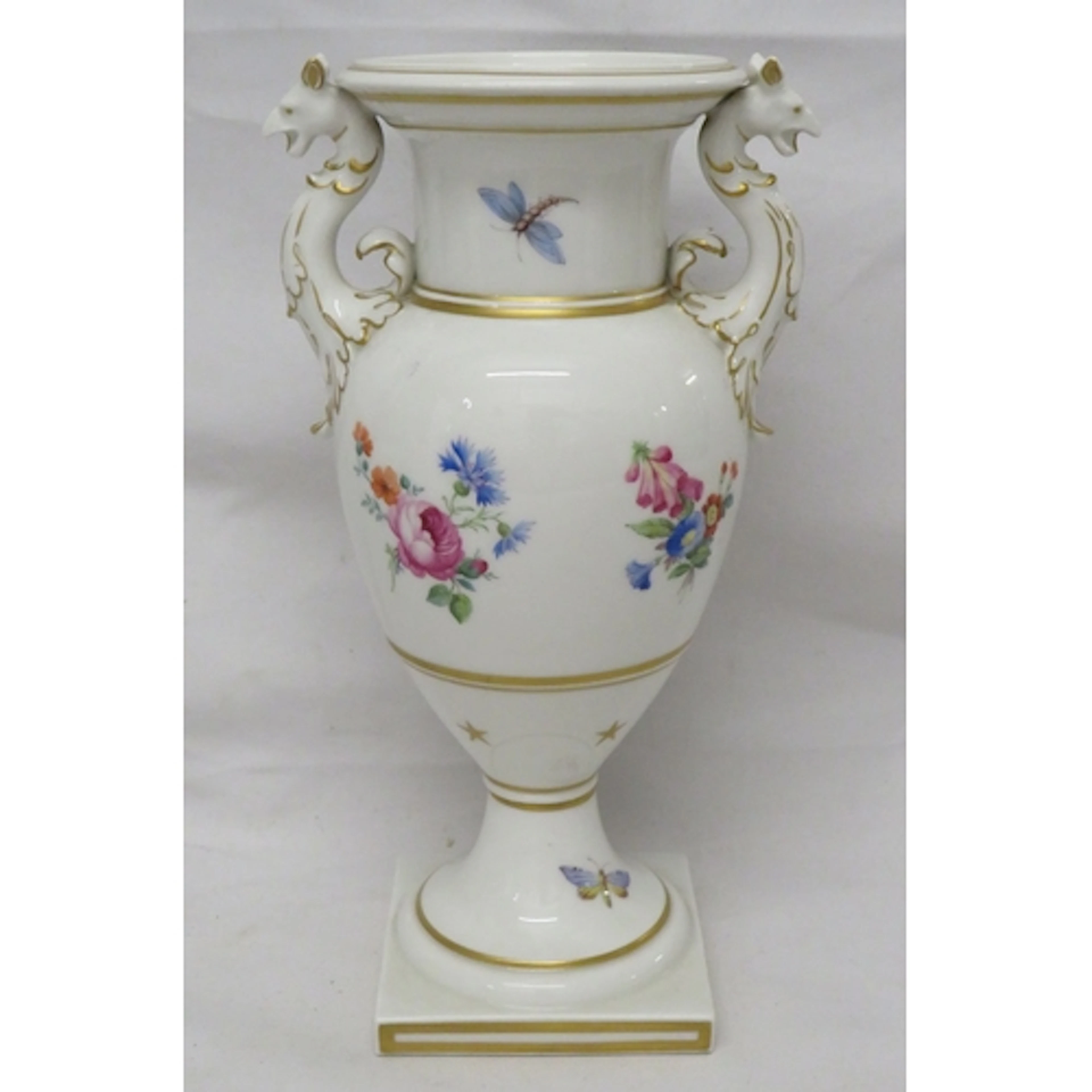 KPM Porcelain Vase with butterfly & flower decoration with g...