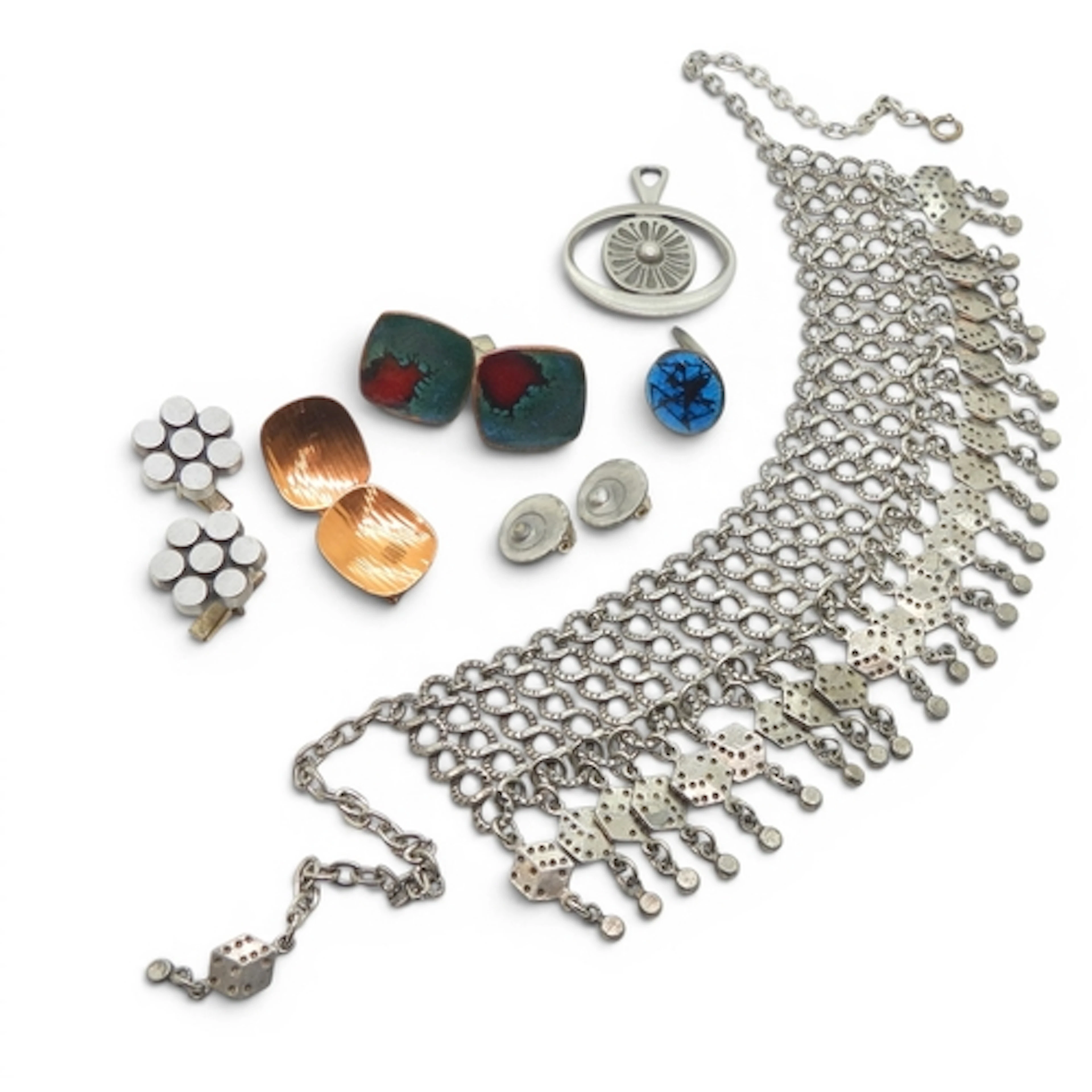 A collection of mid century jewels, to include;- a pair of D...