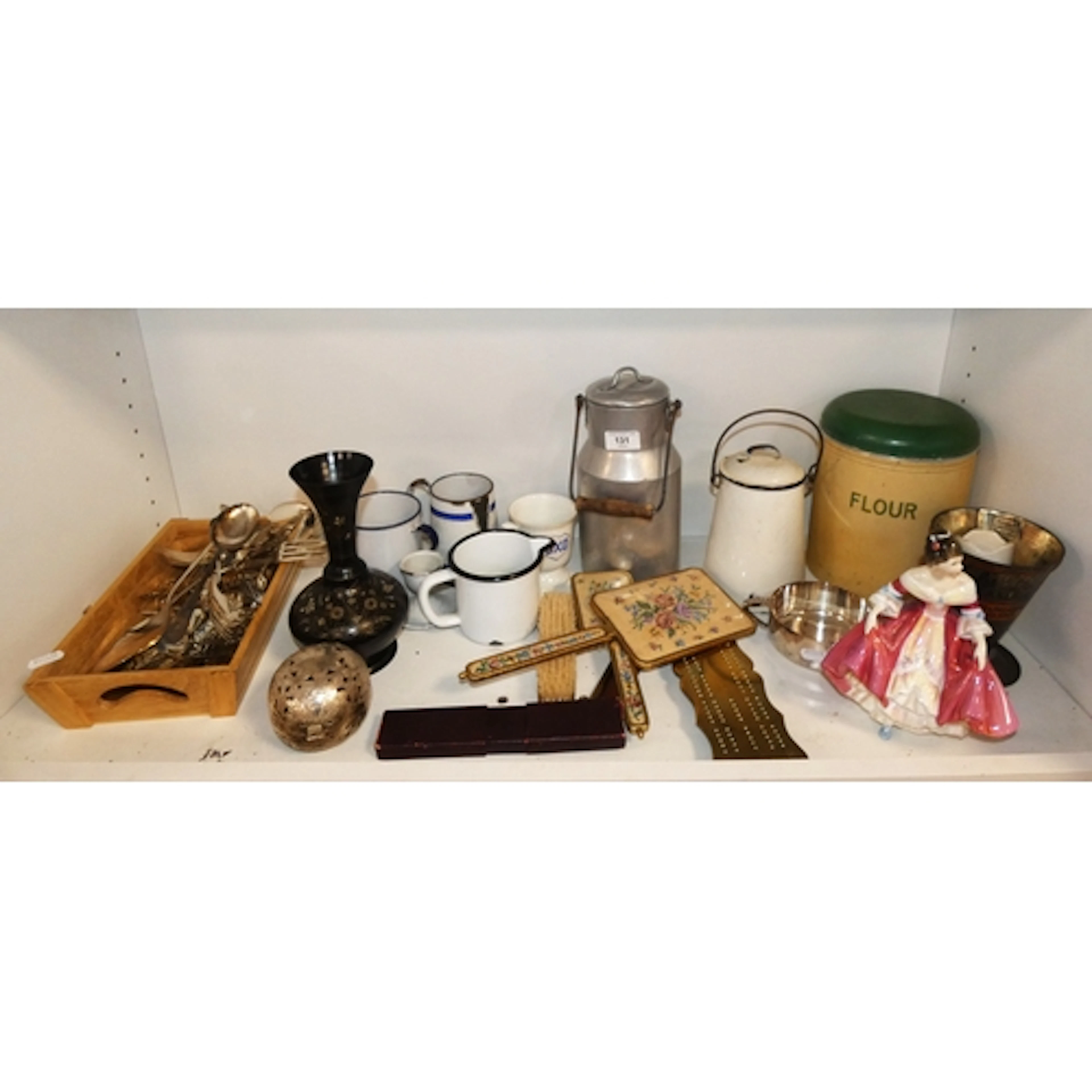 Shelf of silver plated wares to include flatware and cutlery...