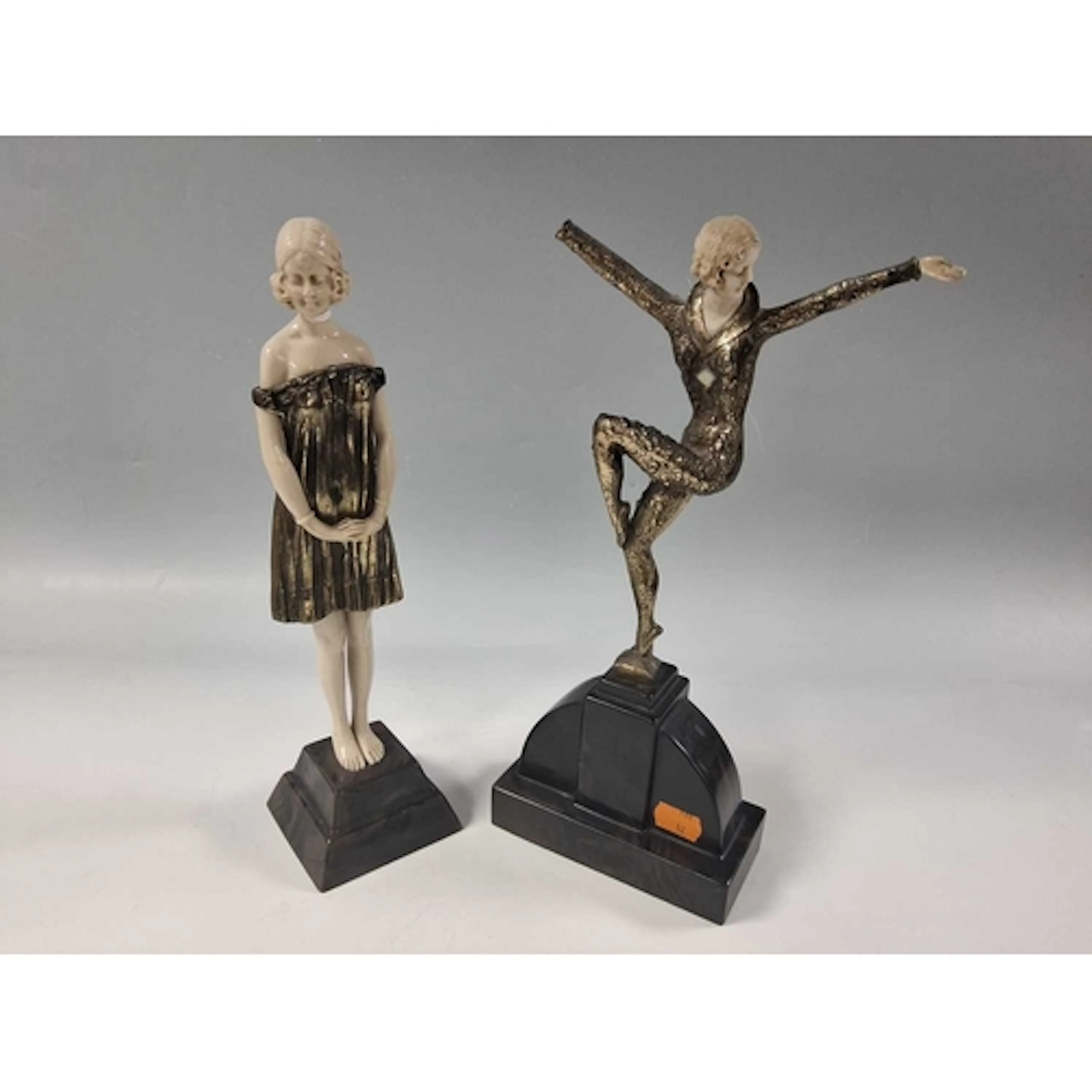 TWO REPRODUCTION ART DECO FIGURES ORIGINALLY SCULPTED BY DEM...