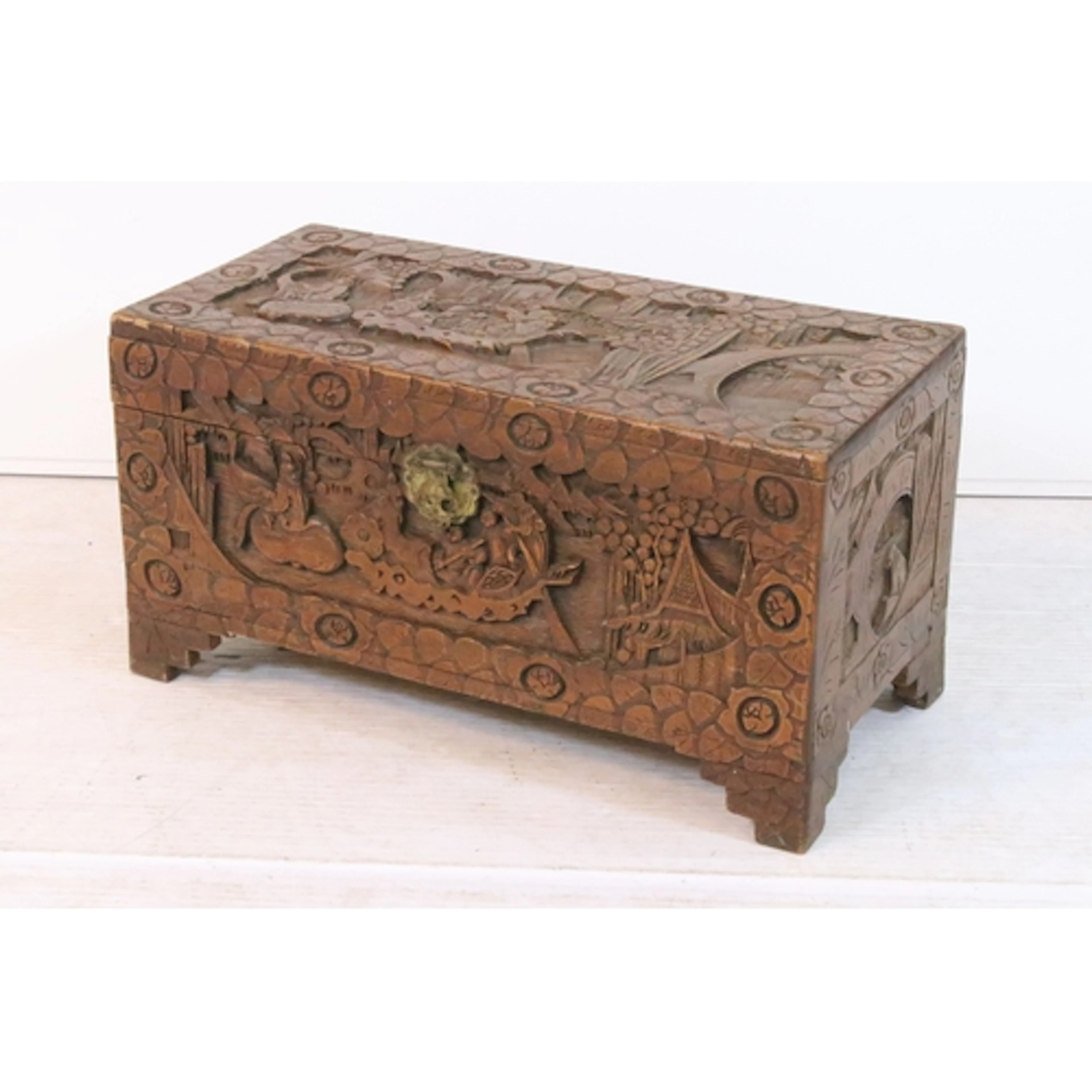 Mid 20th century Chinese carved camphorwood chest, having ca...