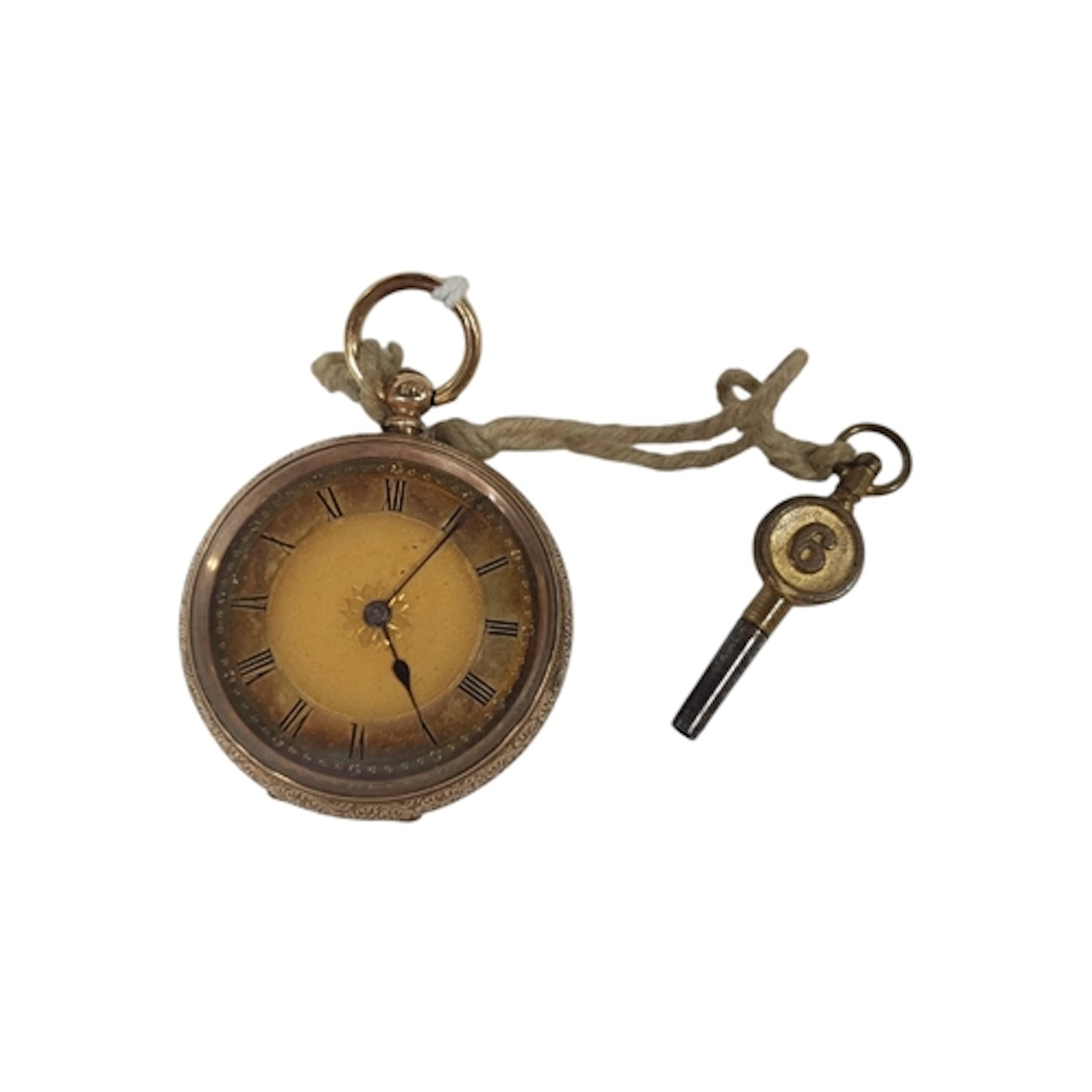 A 14ct gold open-faced pocket watch, the gilt dial with blac...
