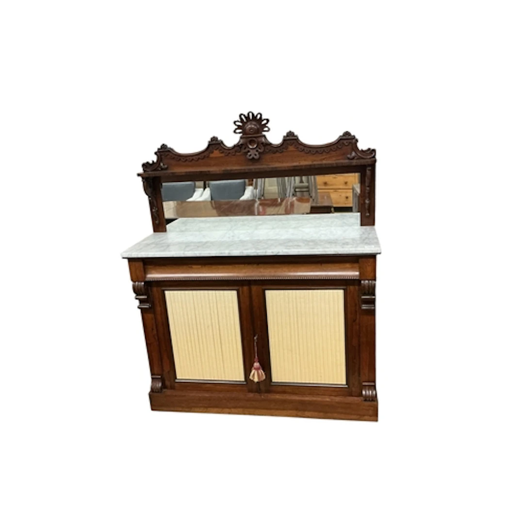 A Victorian rosewood and marble topped chiffonier, width 122...